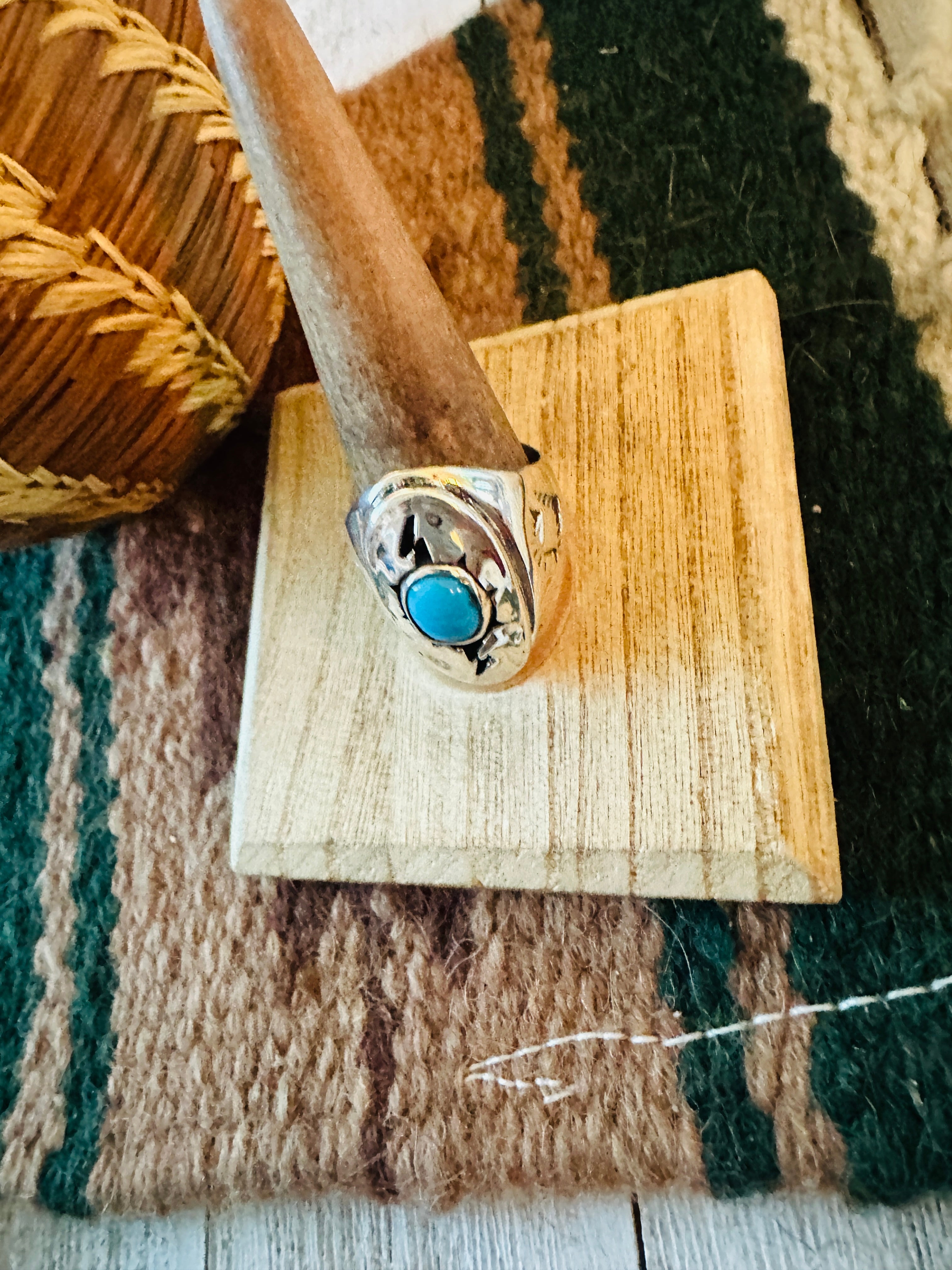 Navajo Sterling Silver & Turquoise Ring Size 10.5