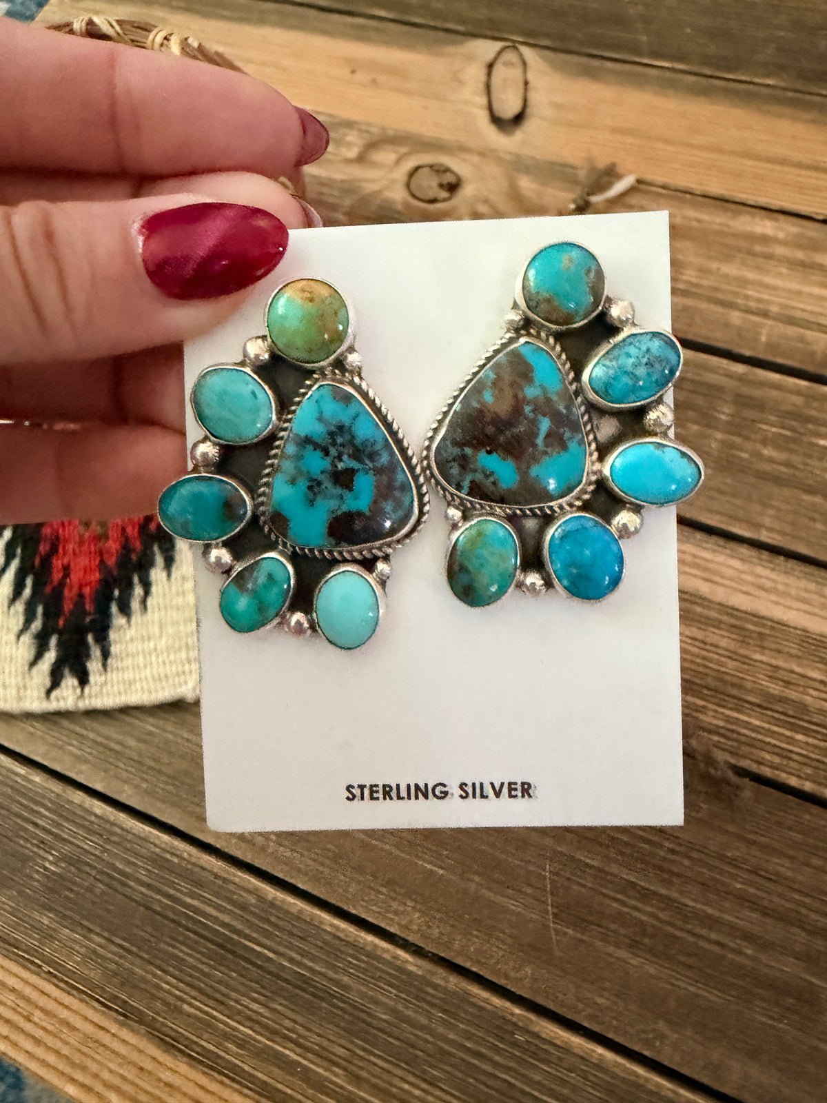 Handcrafted Turquoise & Sterling Silver Cluster Post Earrings by Geraldine James