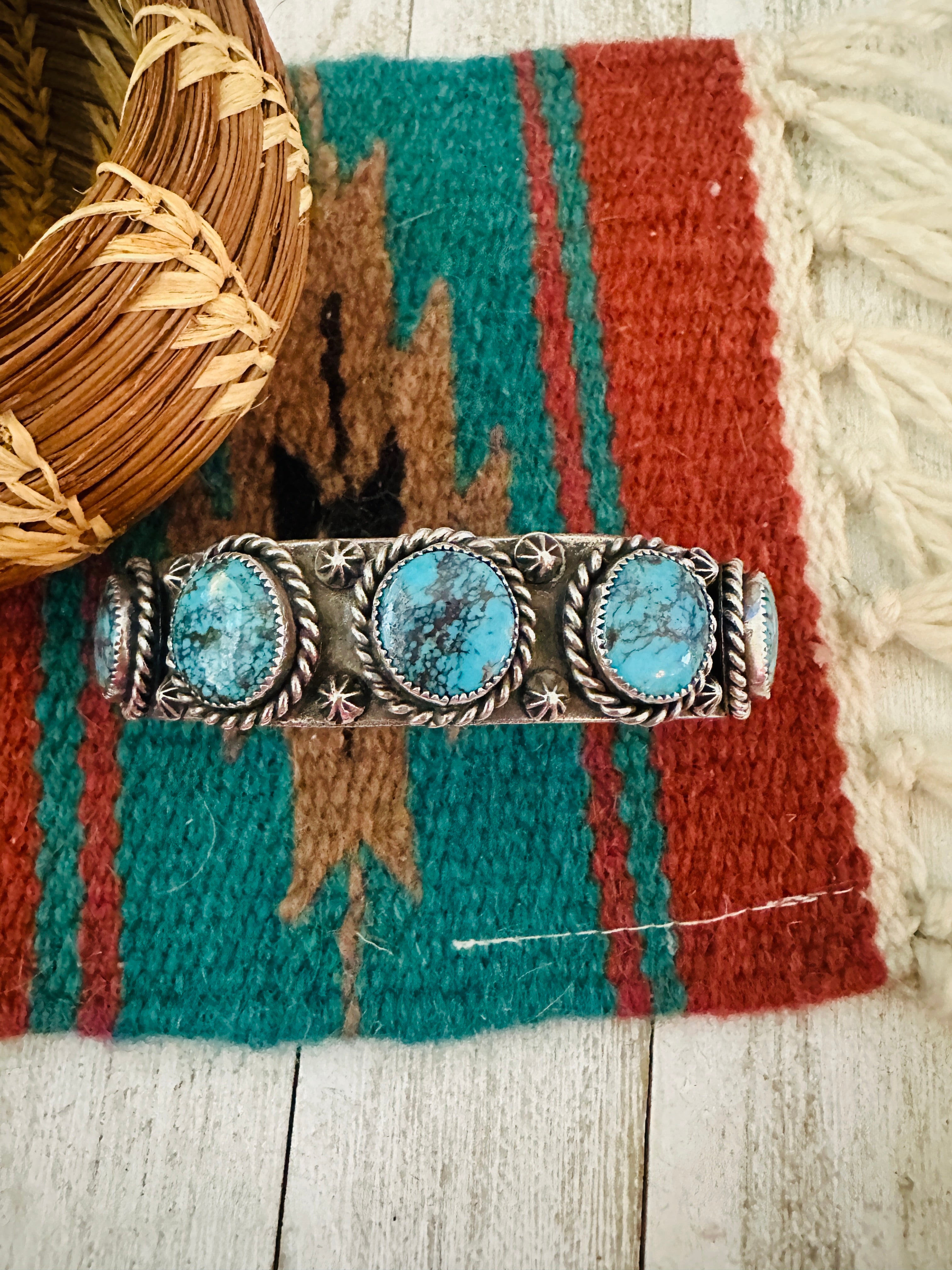 Navajo Kingman Web Turquoise & Sterling Silver Cuff Bracelet by Kevin Billah