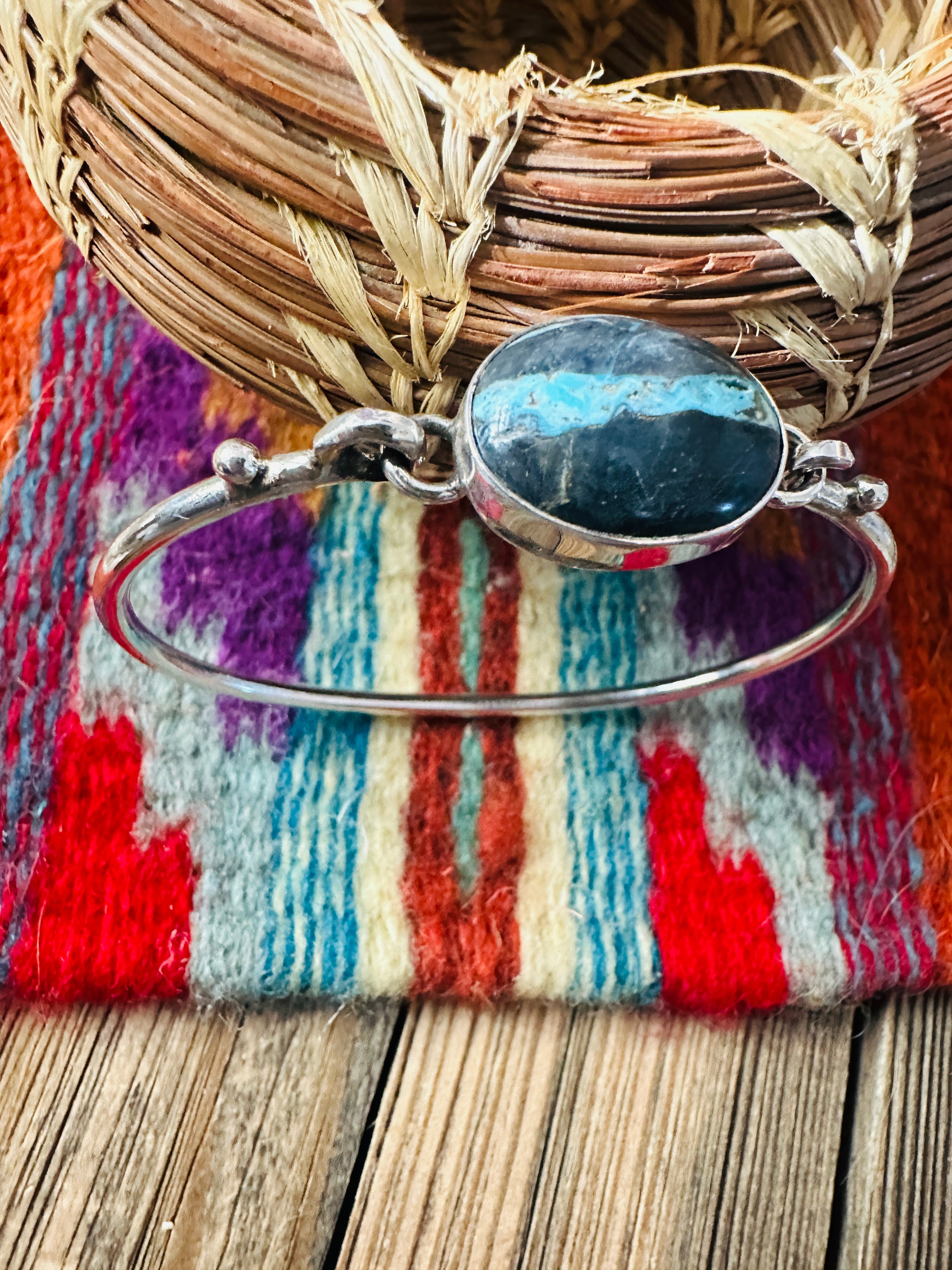 Handcrafted Turquoise & Sterling Silver Hinged Bangle Bracelet