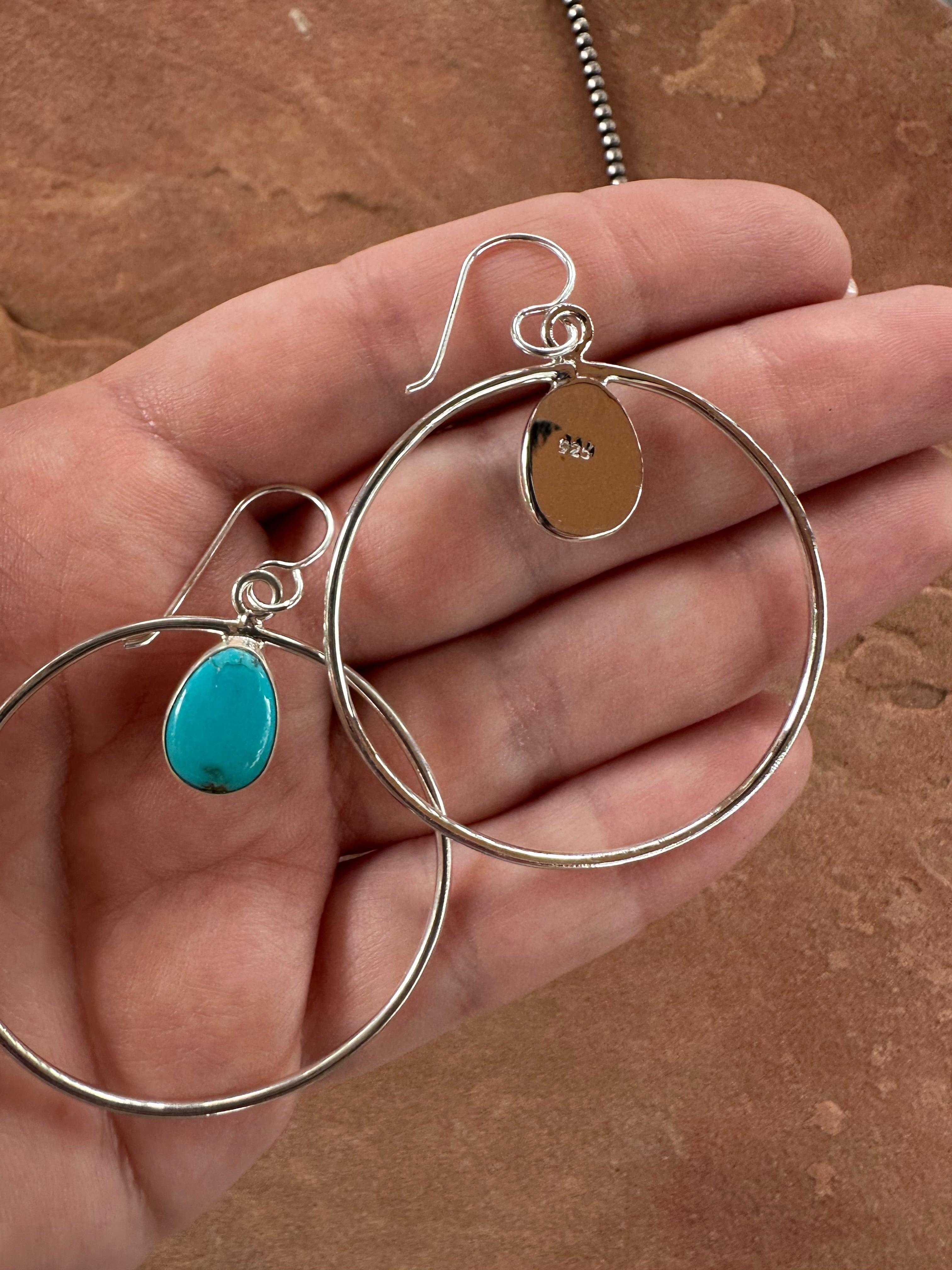 Handmade Turquoise and Sterling Silver Hoop Earrings