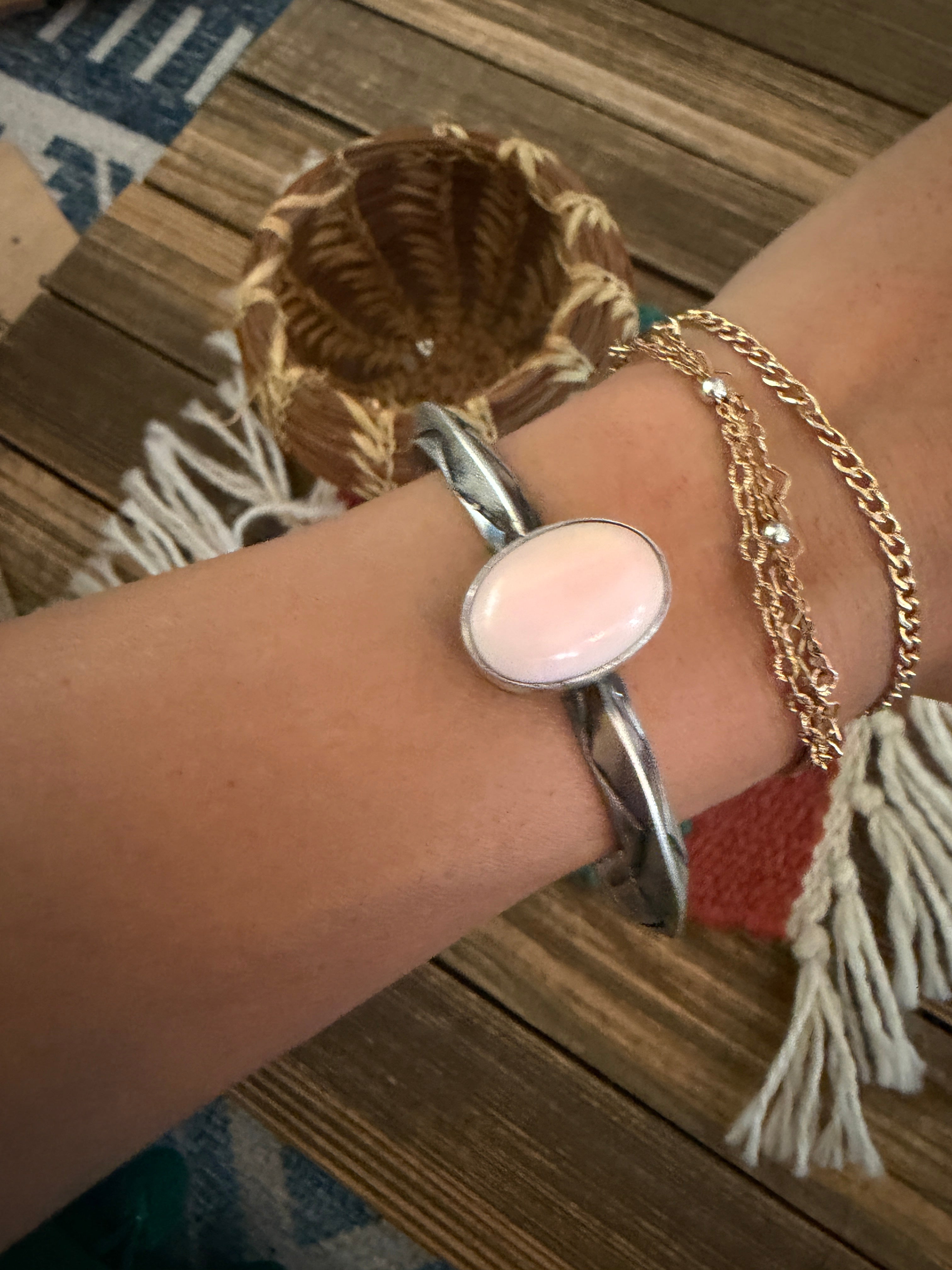 Handcrafted Queen Pink Conch & Sterling Silver Cuff Bracelet