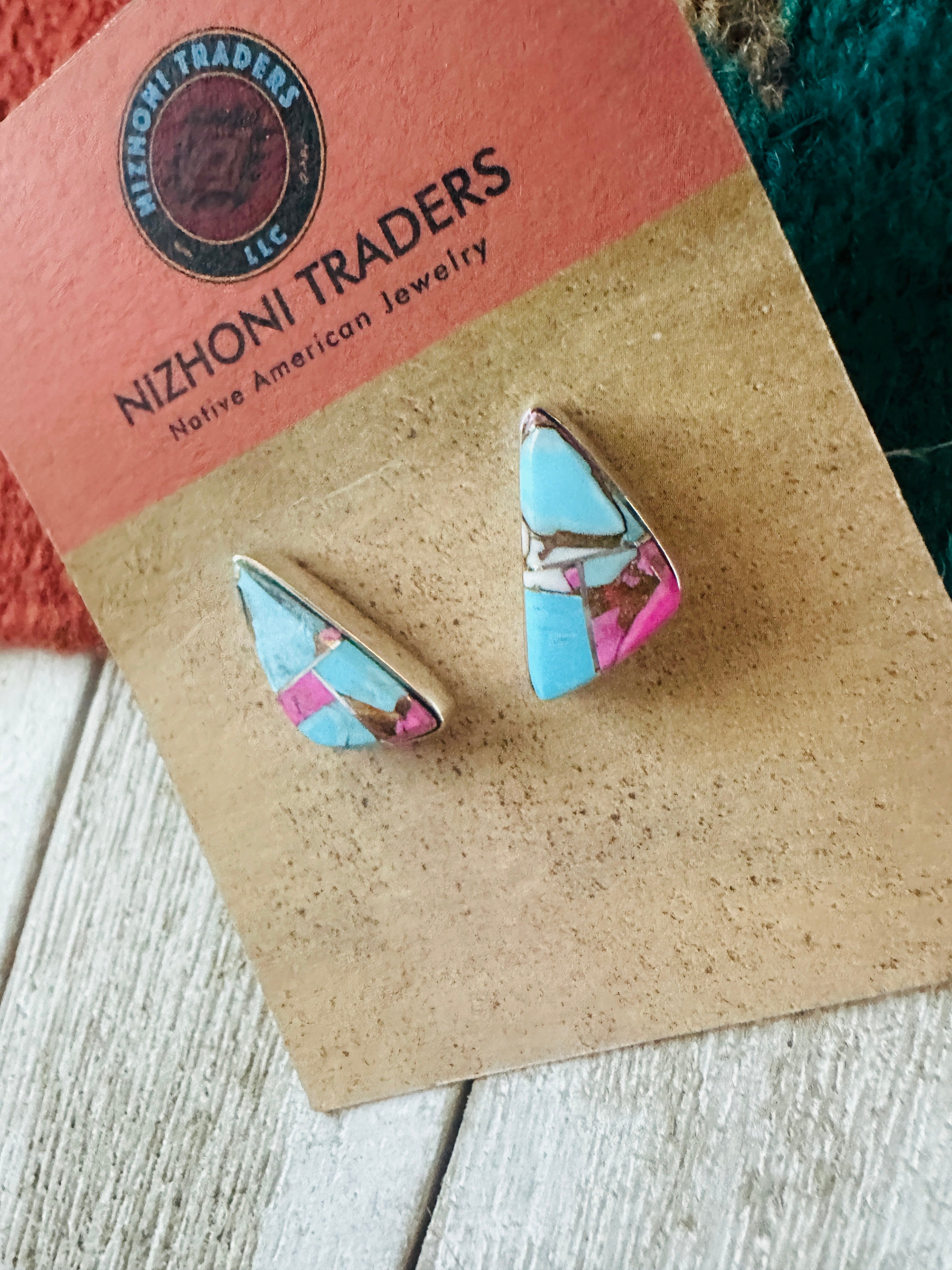 Handcrafted Cotton Candy and Sterling Silver Inlay Post Earrings