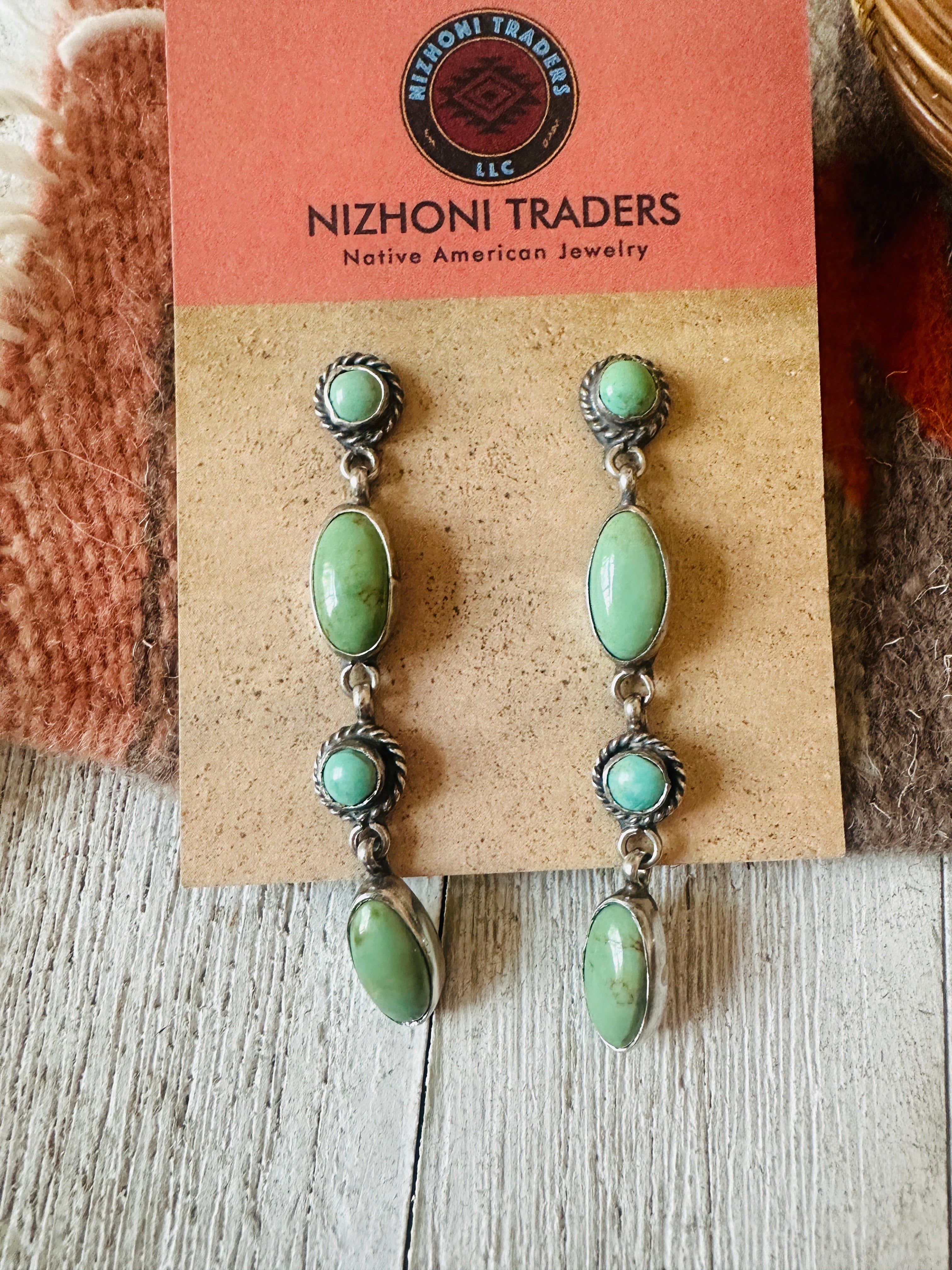 Navajo Turquoise And Sterling Silver Dangle Earrings