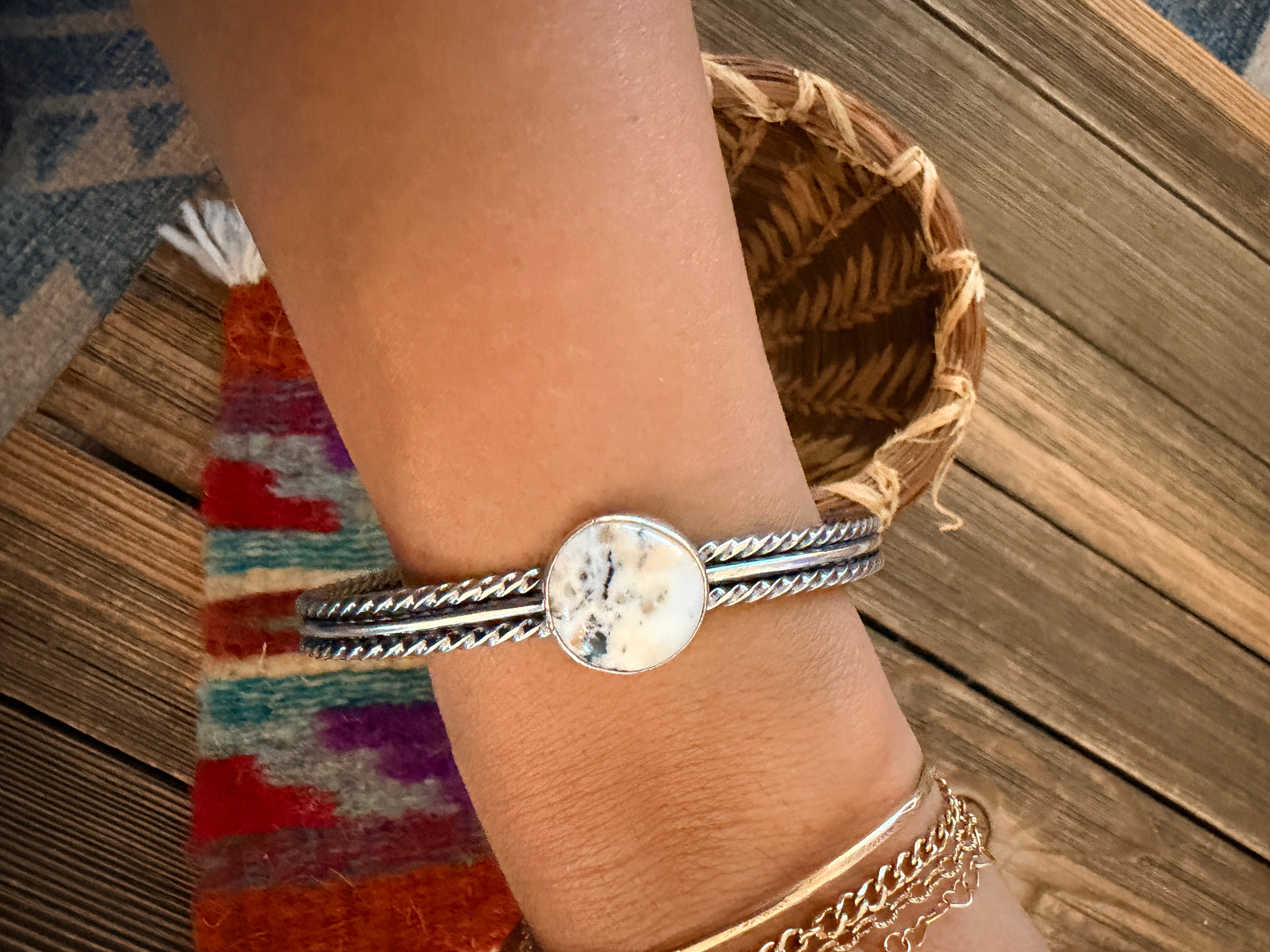 Handcrafted White Buffalo & Sterling Silver Cuff Bracelet