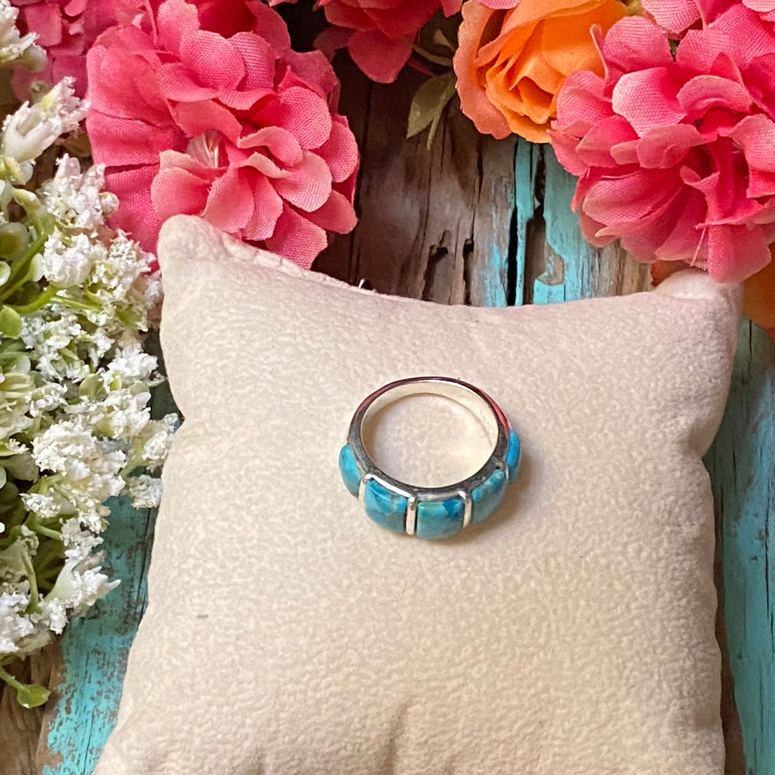 Sterling Silver Five Stone Turquoise Ring Size 6.5