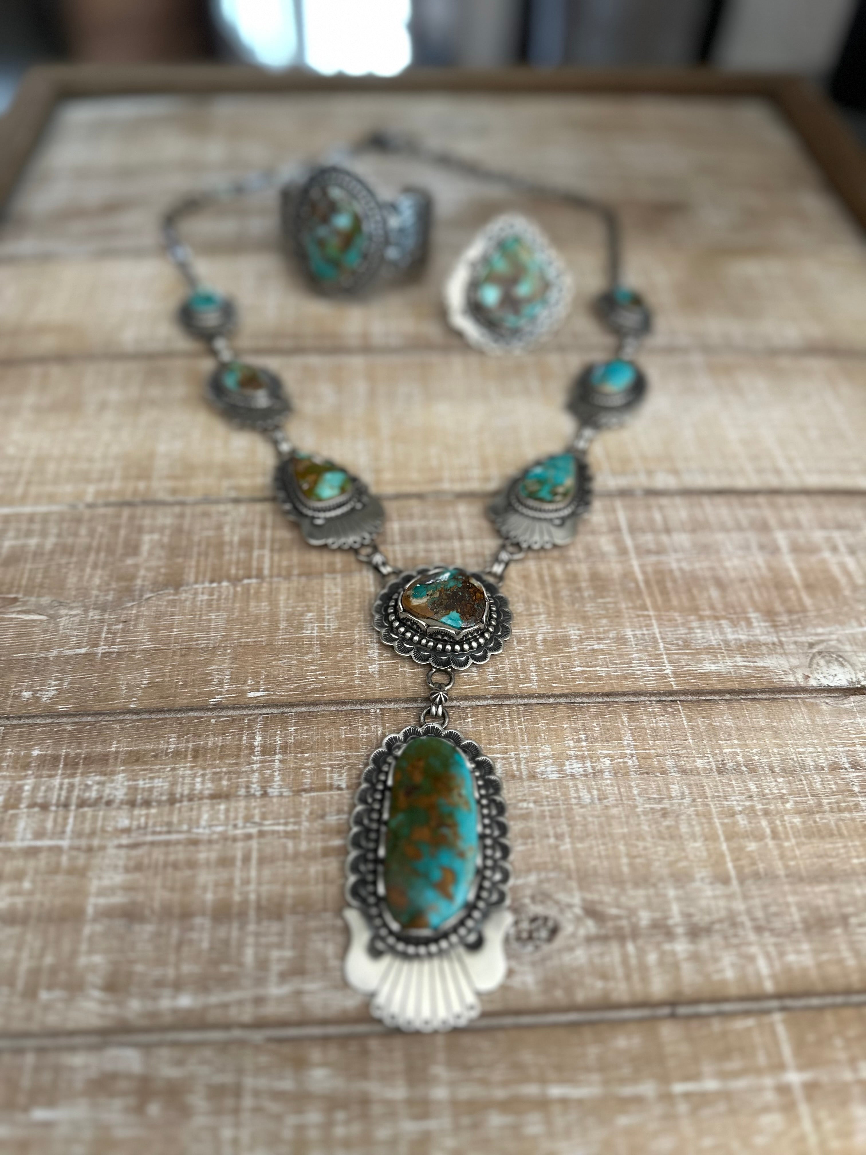 Charles Johnson Handcrafted Royston Turquoise & Sterling Silver Neckla