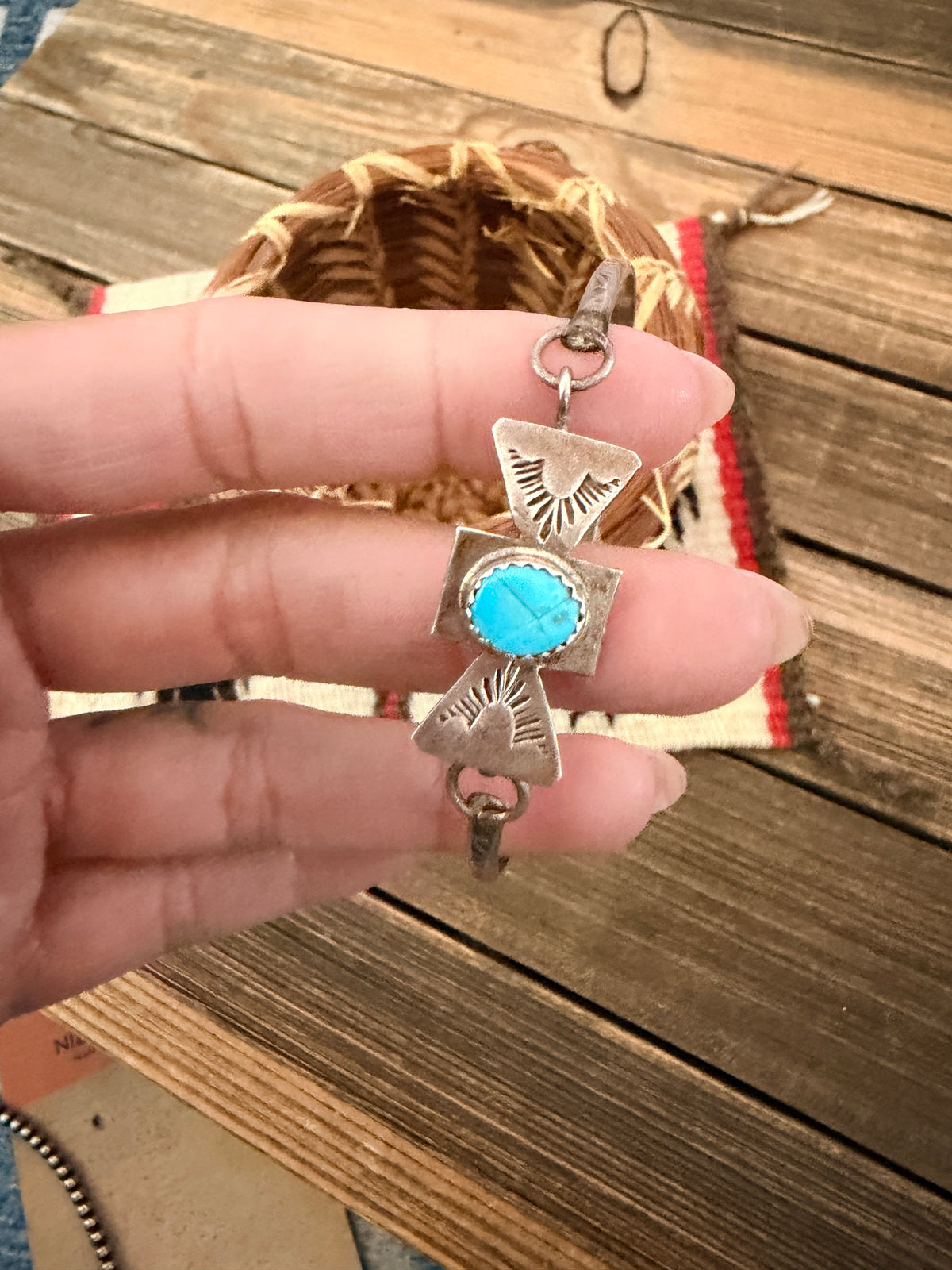 Handcrafted Old Pawn Turquoise and Sterling Silver Bangle Bracelet