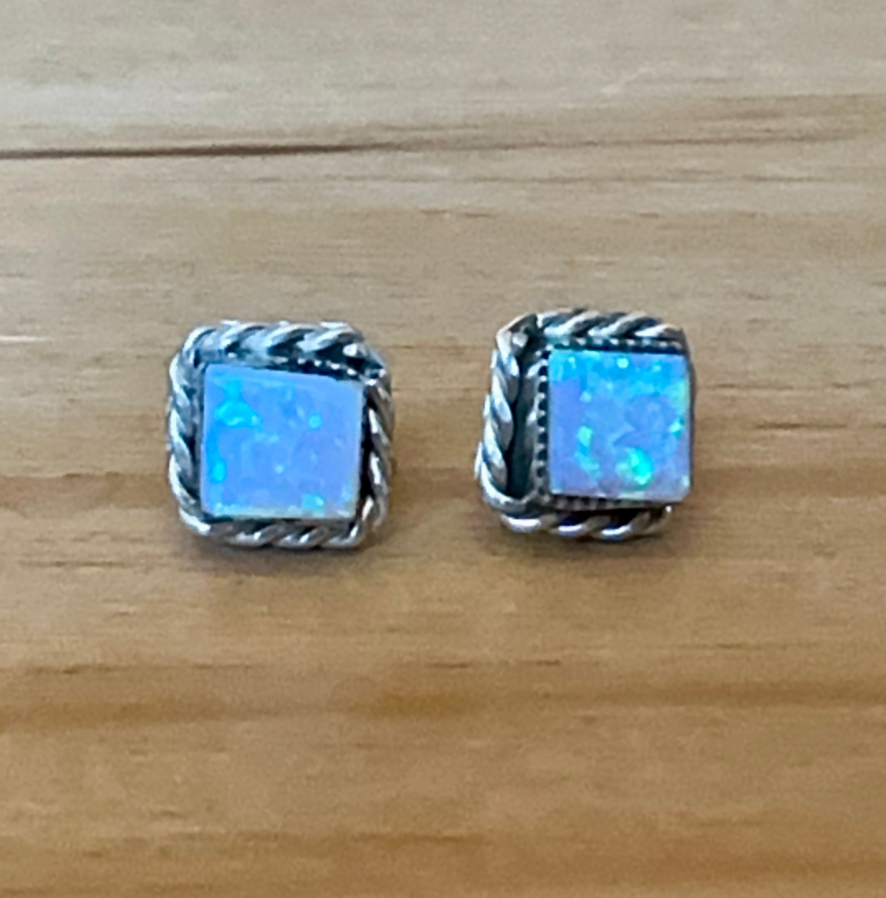 Handcrafted White Opal Inlay & Sterling Silver Stud Earrings