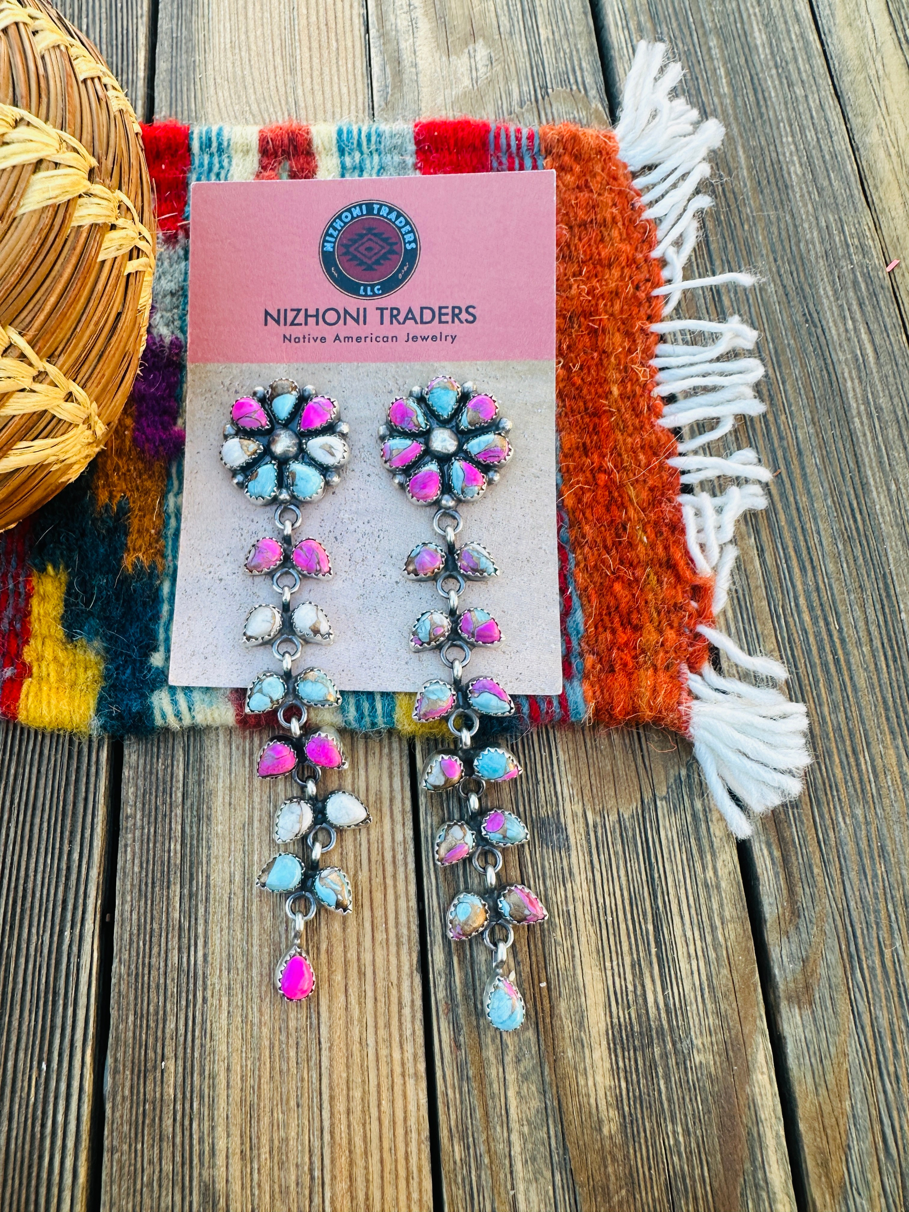 Handcrafted Cotton Candy & Sterling Silver Cluster Dangle Earrings by Pearlene Spencer