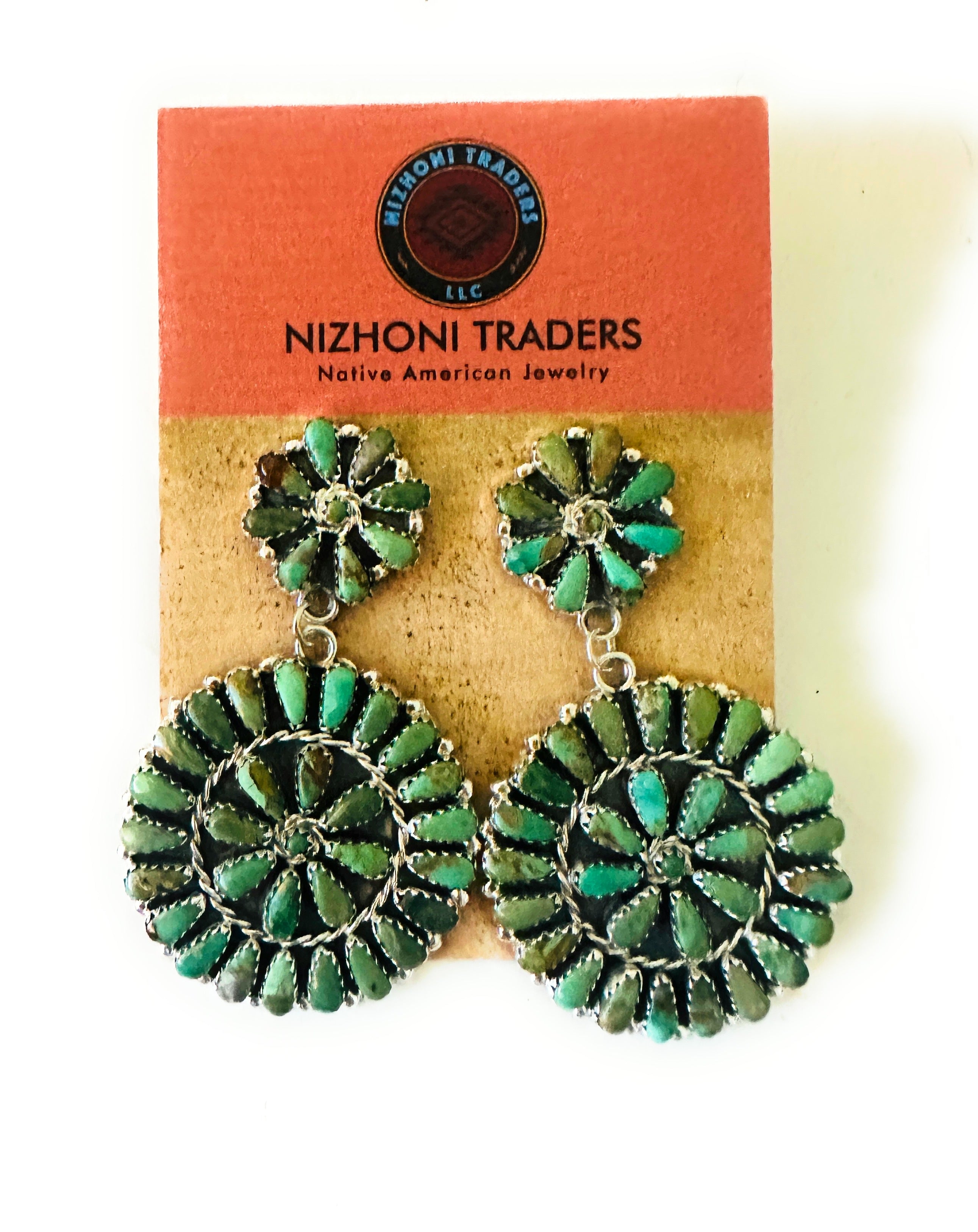 Navajo Turquoise & Sterling Silver Cluster Dangle Earrings