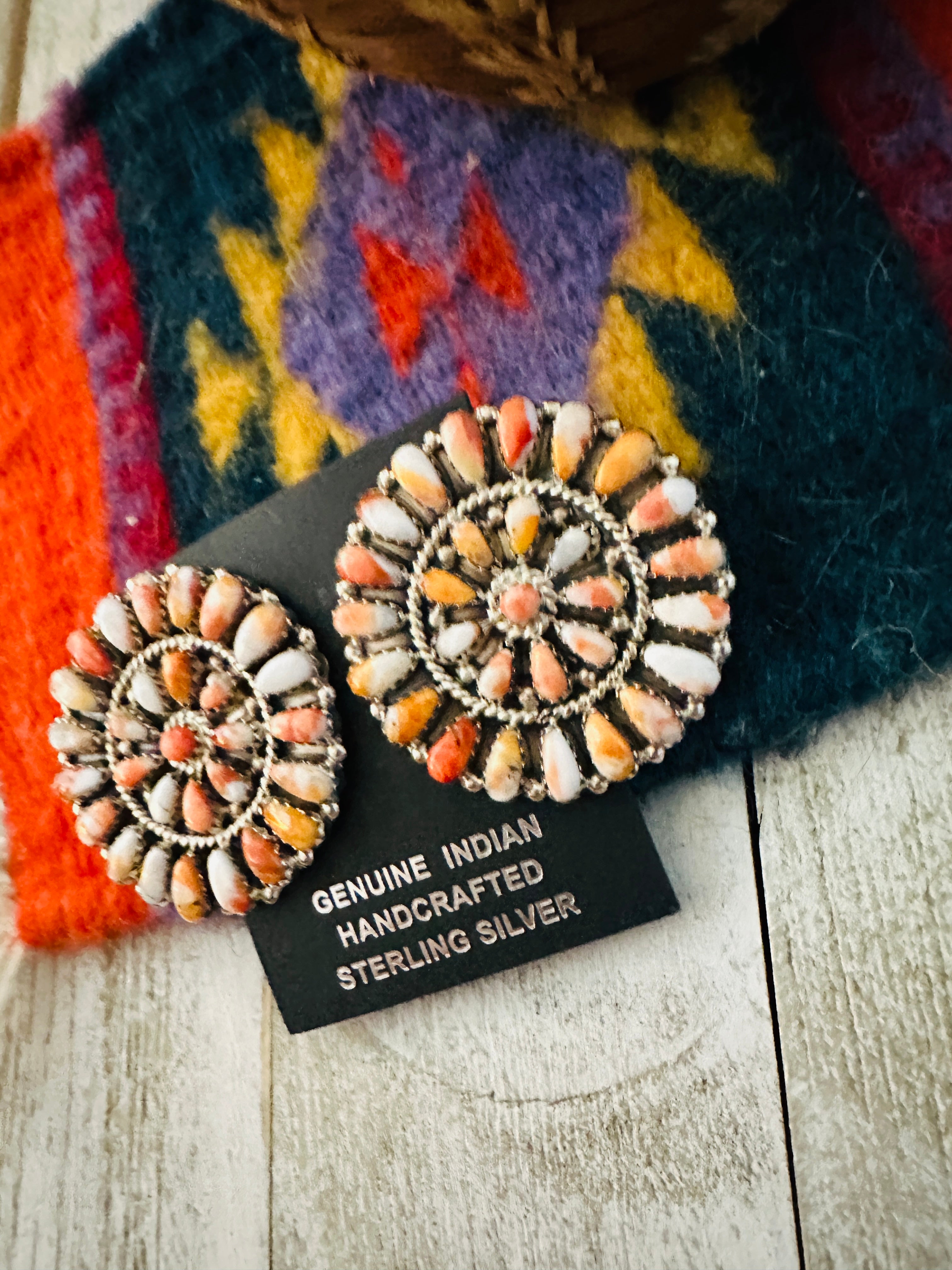 Navajo Sterling Silver & Orange Spiny Cluster Earrings