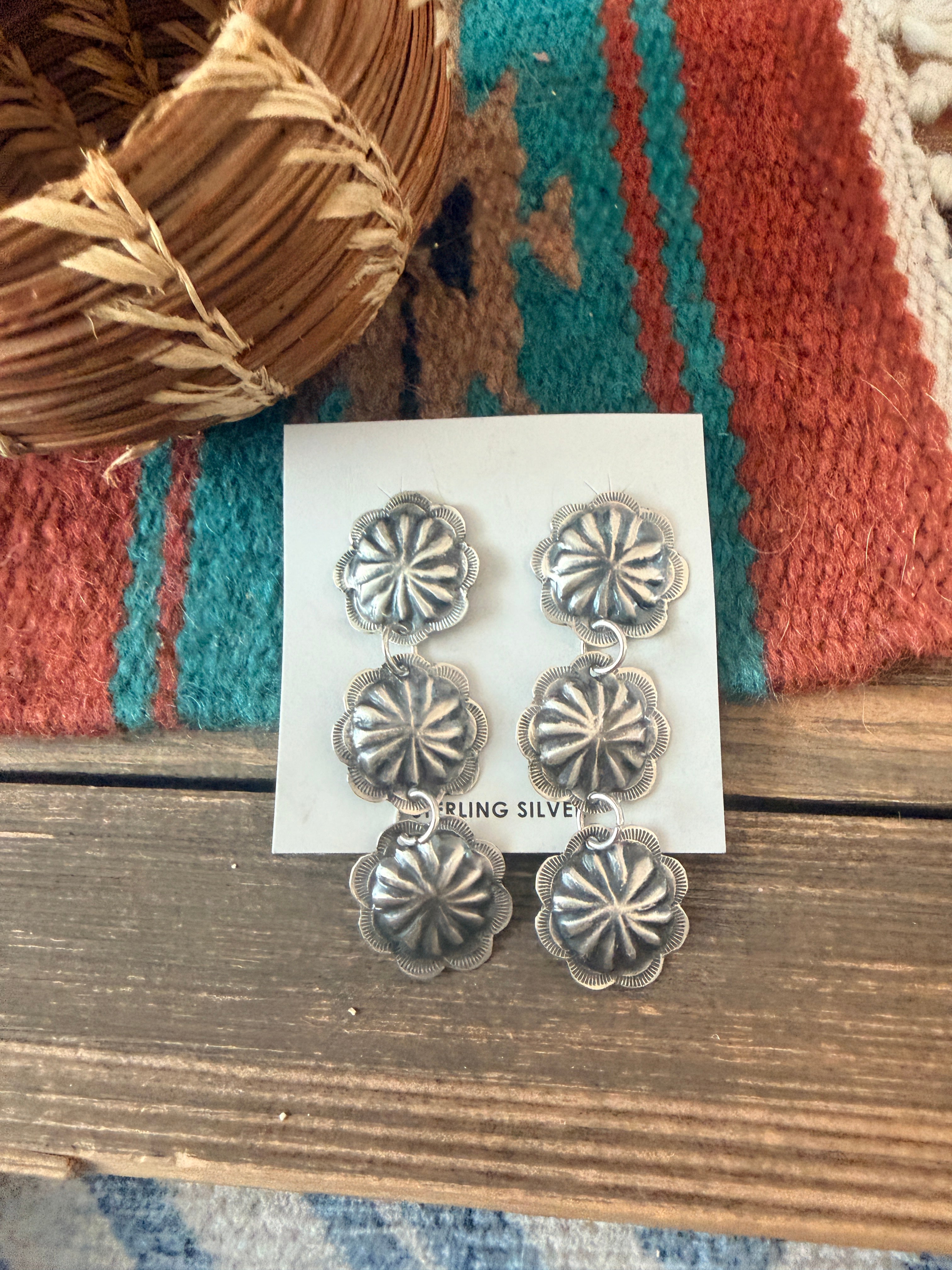 Handcrafted Sterling Silver Concho Dangle Earrings