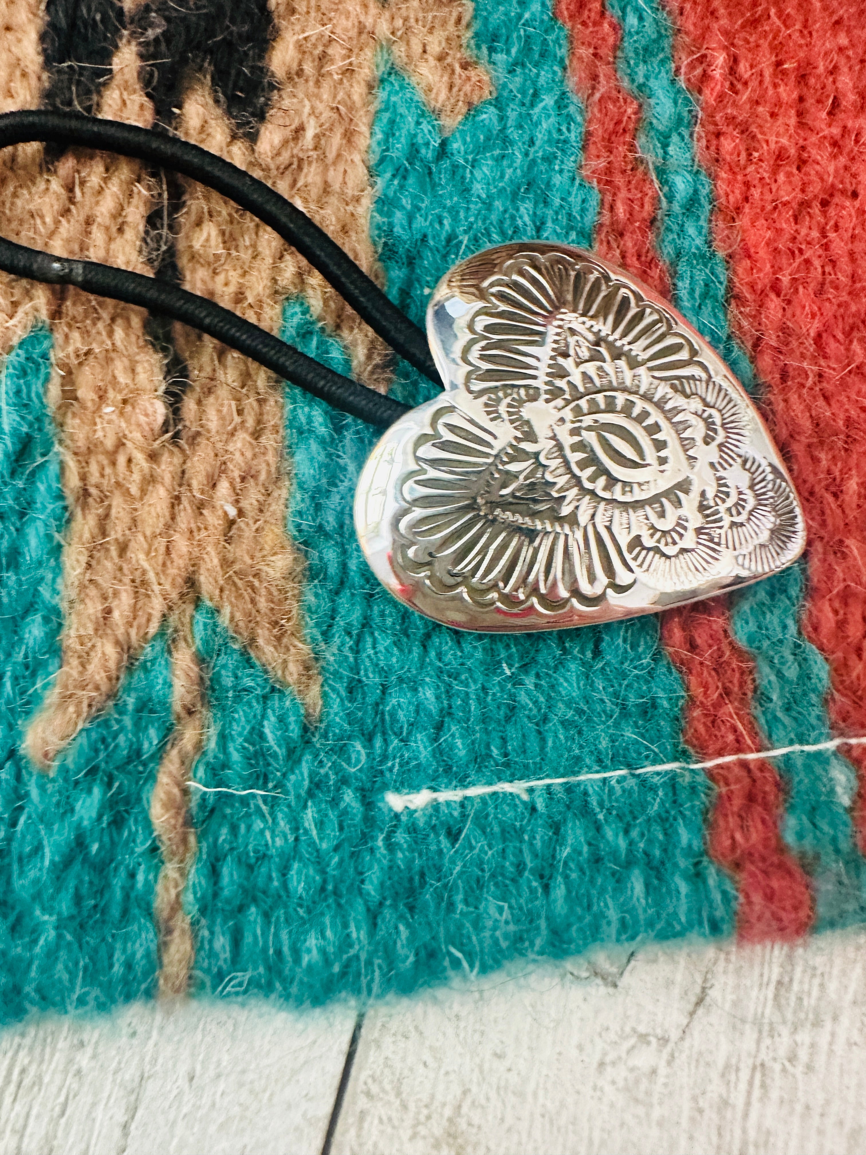 Navajo Hand Stamped Sterling Silver Heart Hair Tie