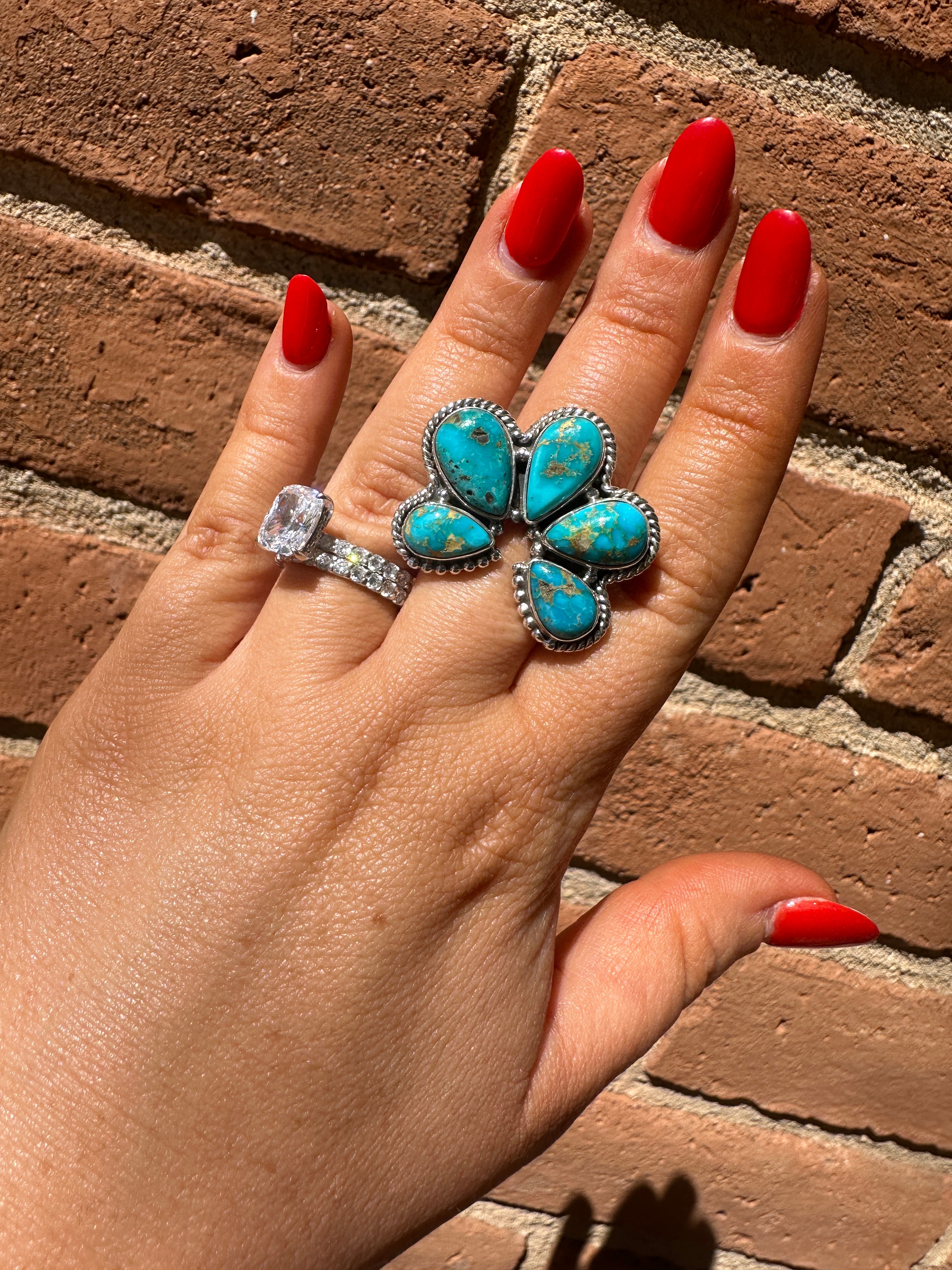 Handmade Sonoran Mountain Turquoise & Sterling Silver Adjustable Naja Ring Signed Nizhoni