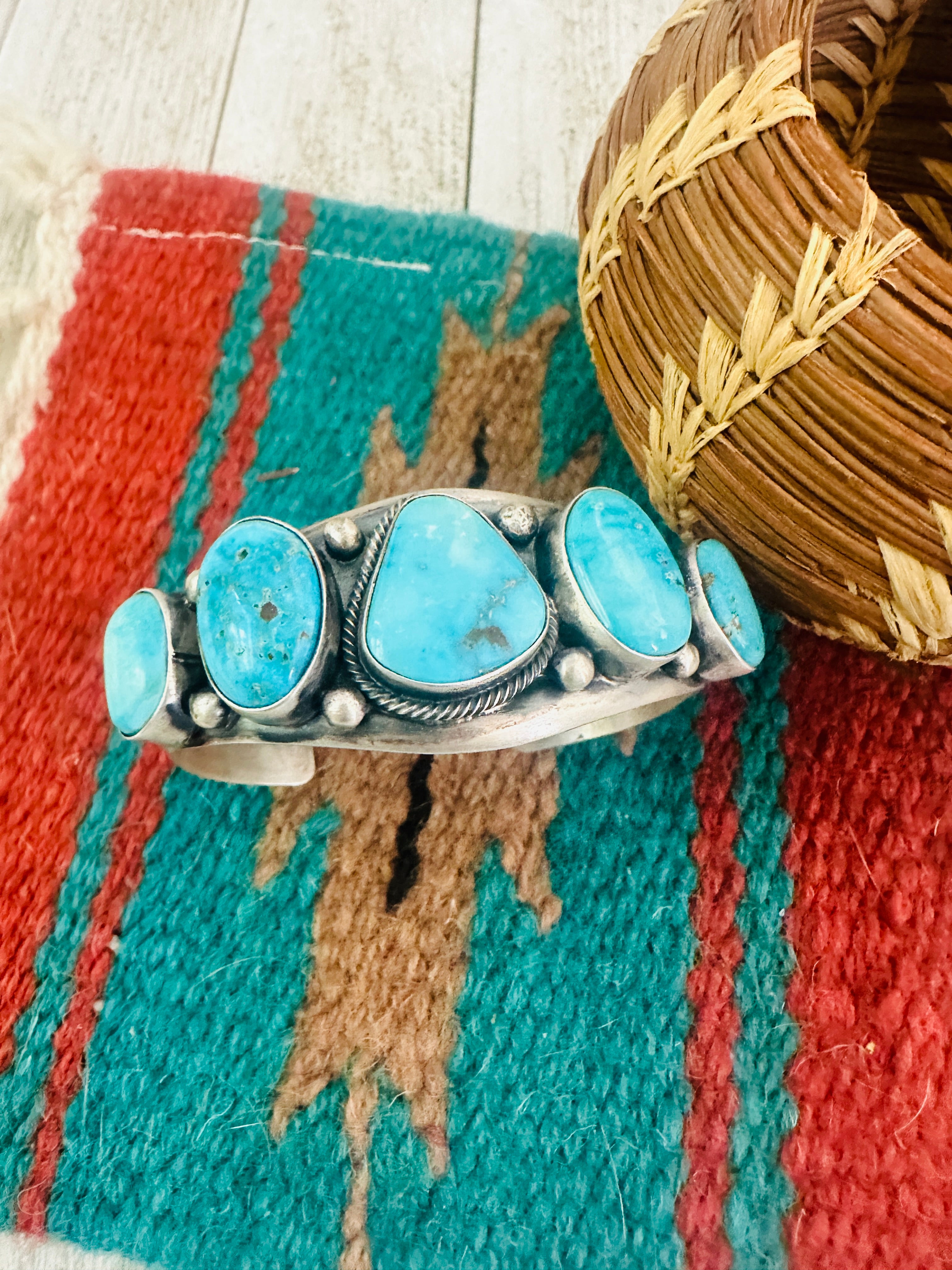 Navajo Kingman Turquoise & Sterling Silver Cuff Bracelet