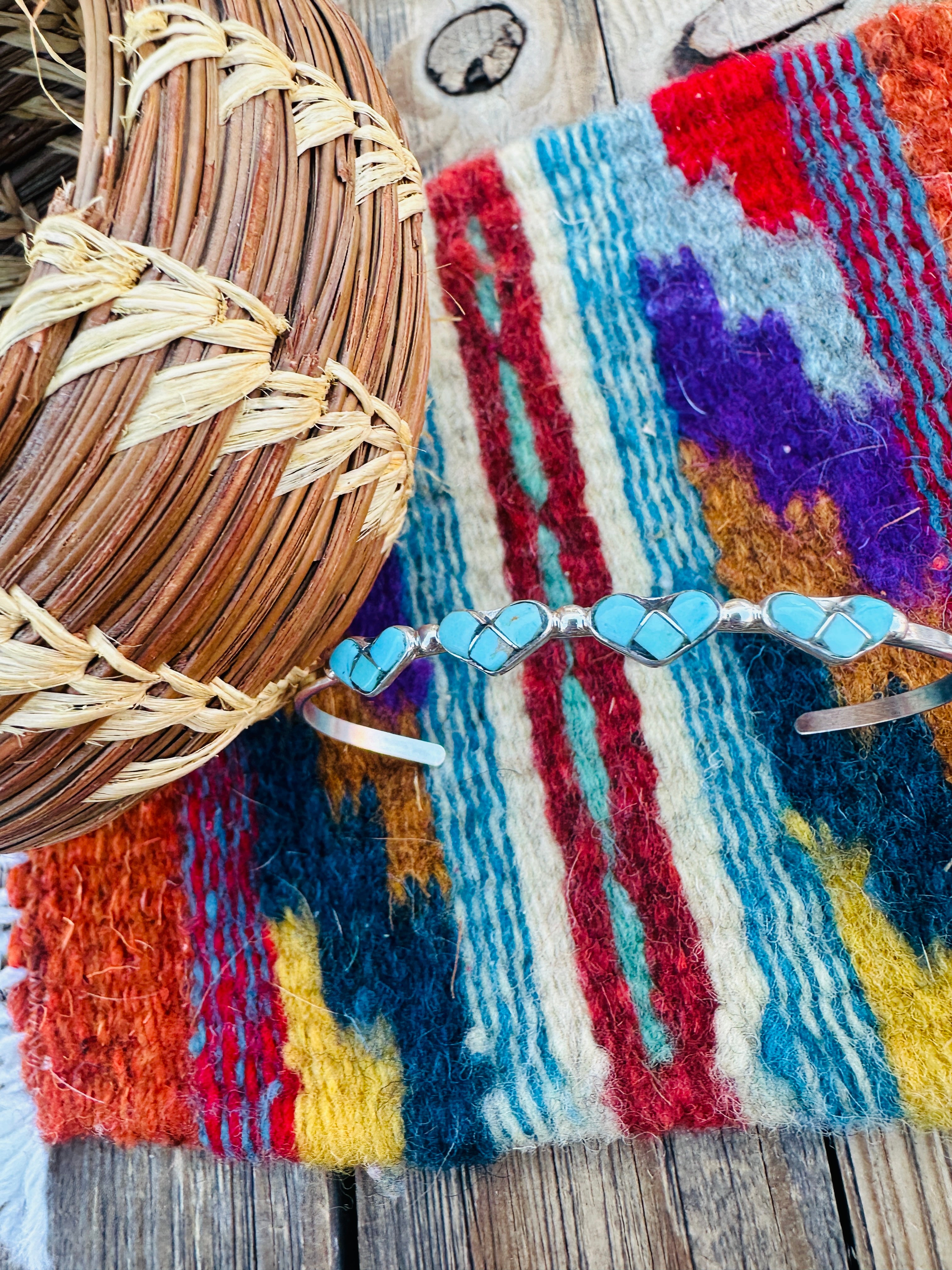 Handcrafted Sterling Silver & Turquoise Heart Inlay Cuff Bracelet