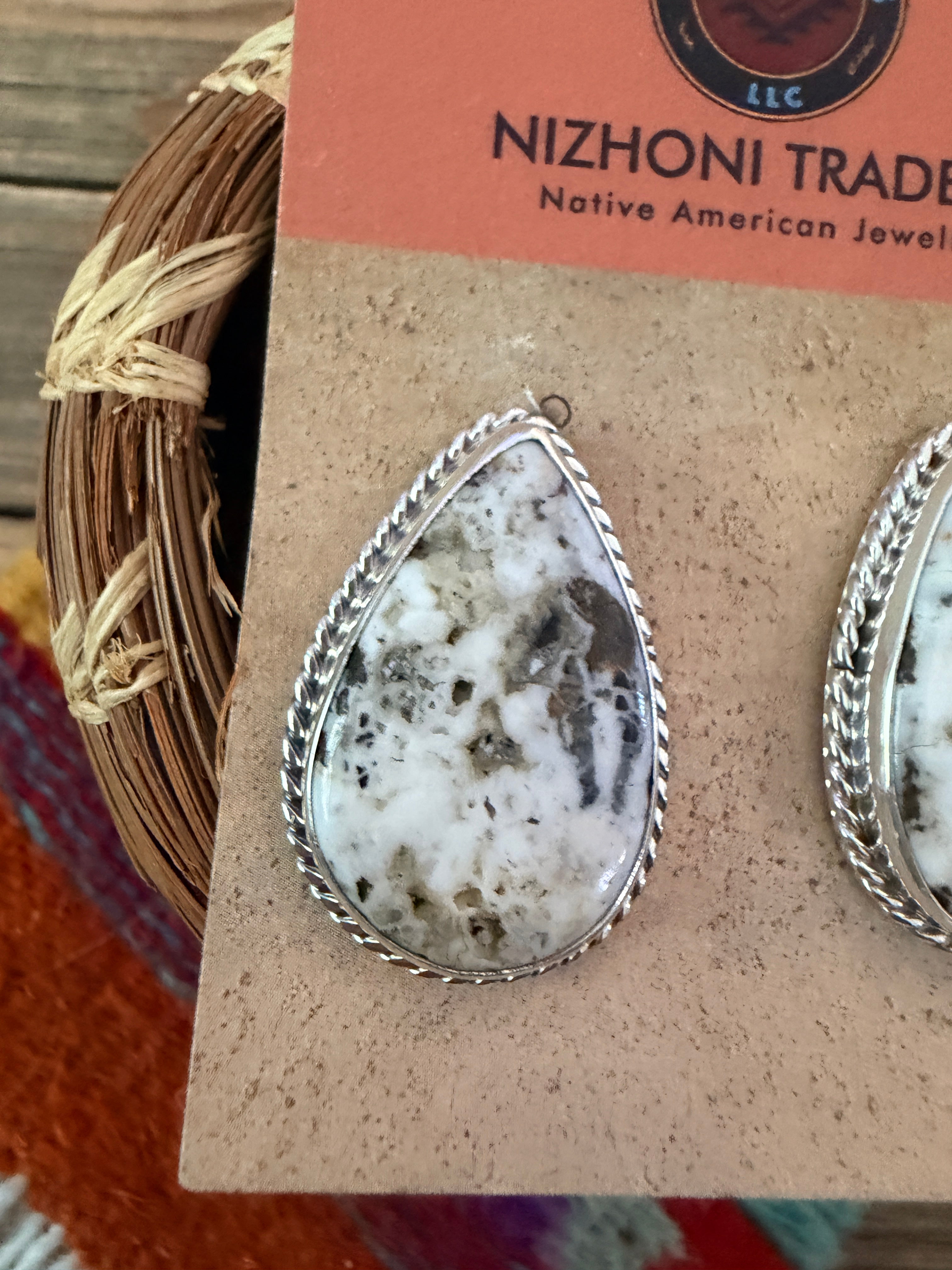 Handcrafted White Buffalo & Sterling Silver Post Earrings