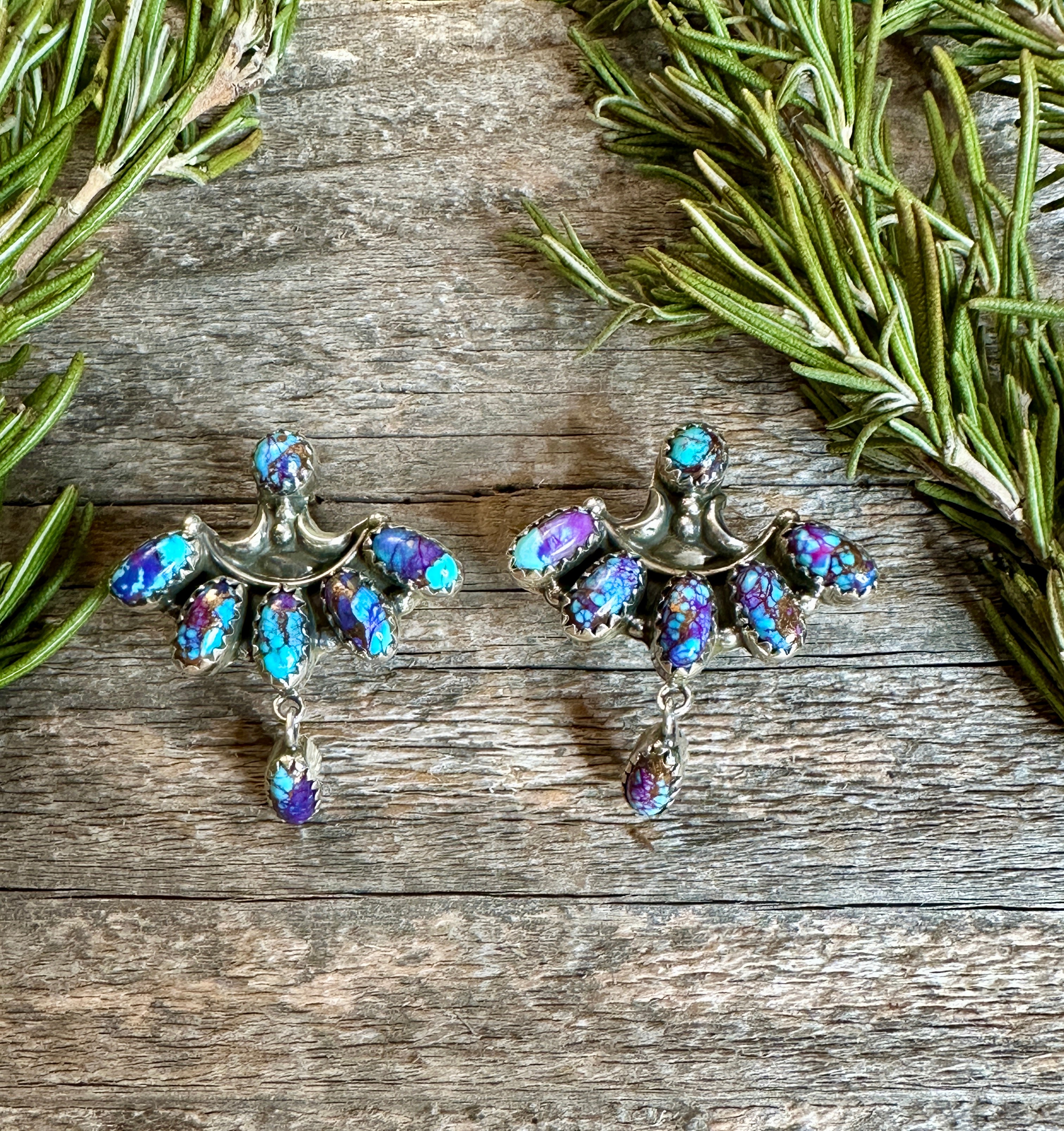 **Handmade Purple Mojave Sterling Silver Dangle Earrings