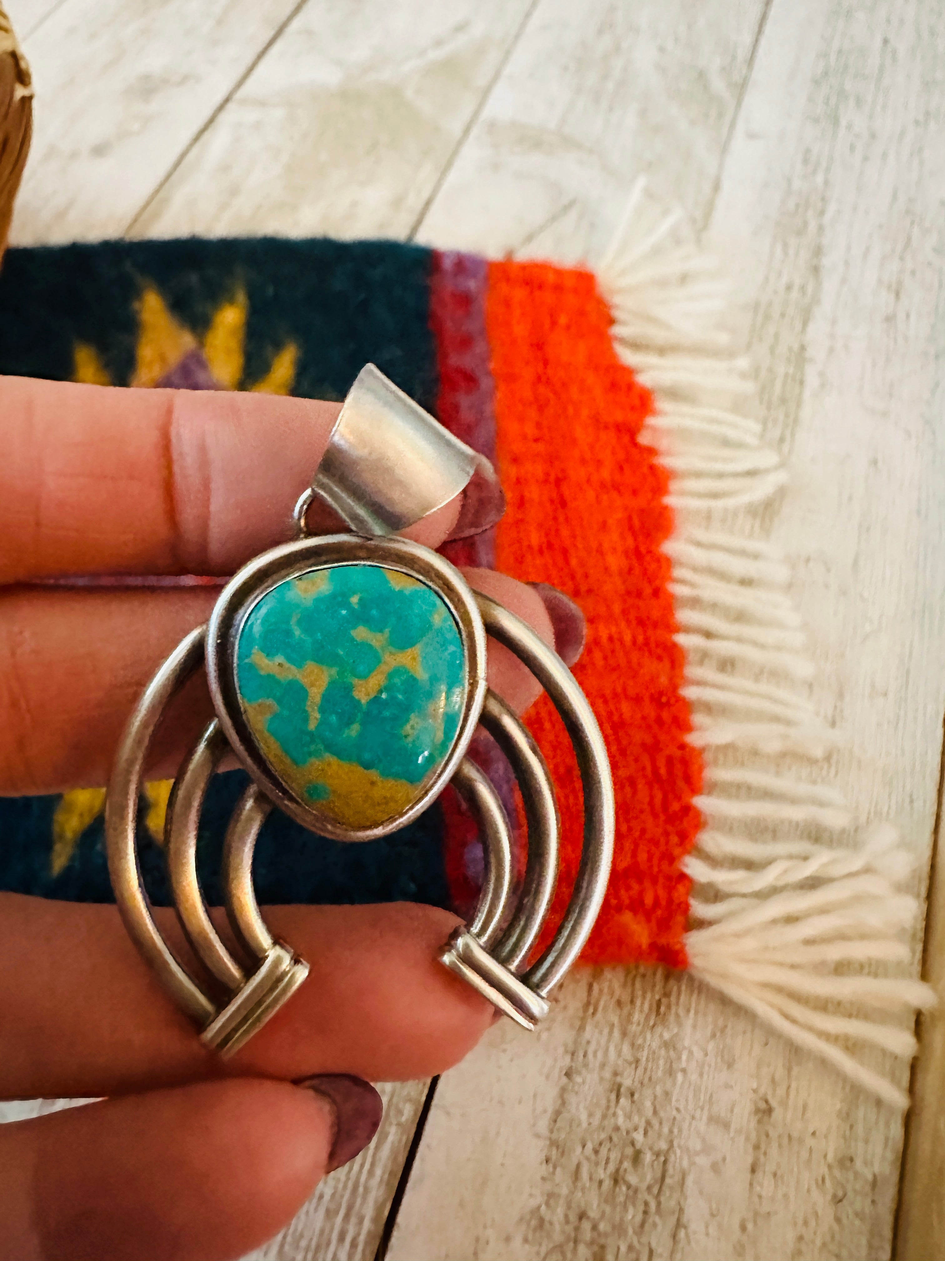 Navajo Sterling Silver & Turquoise Naja Pendant