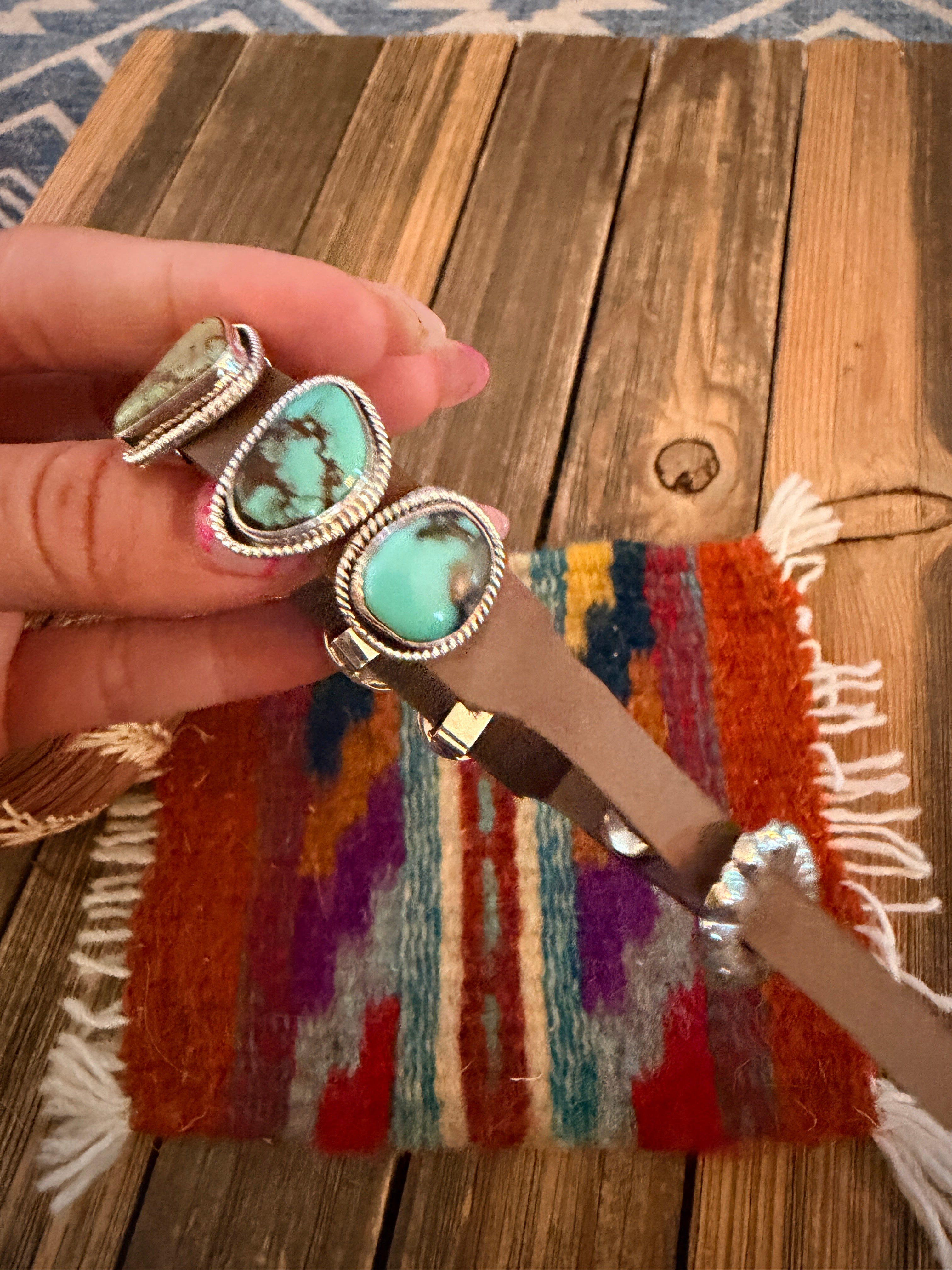 Handcrafted Multi Turquoise, Spiny & Sterling Silver Leather Bracelet