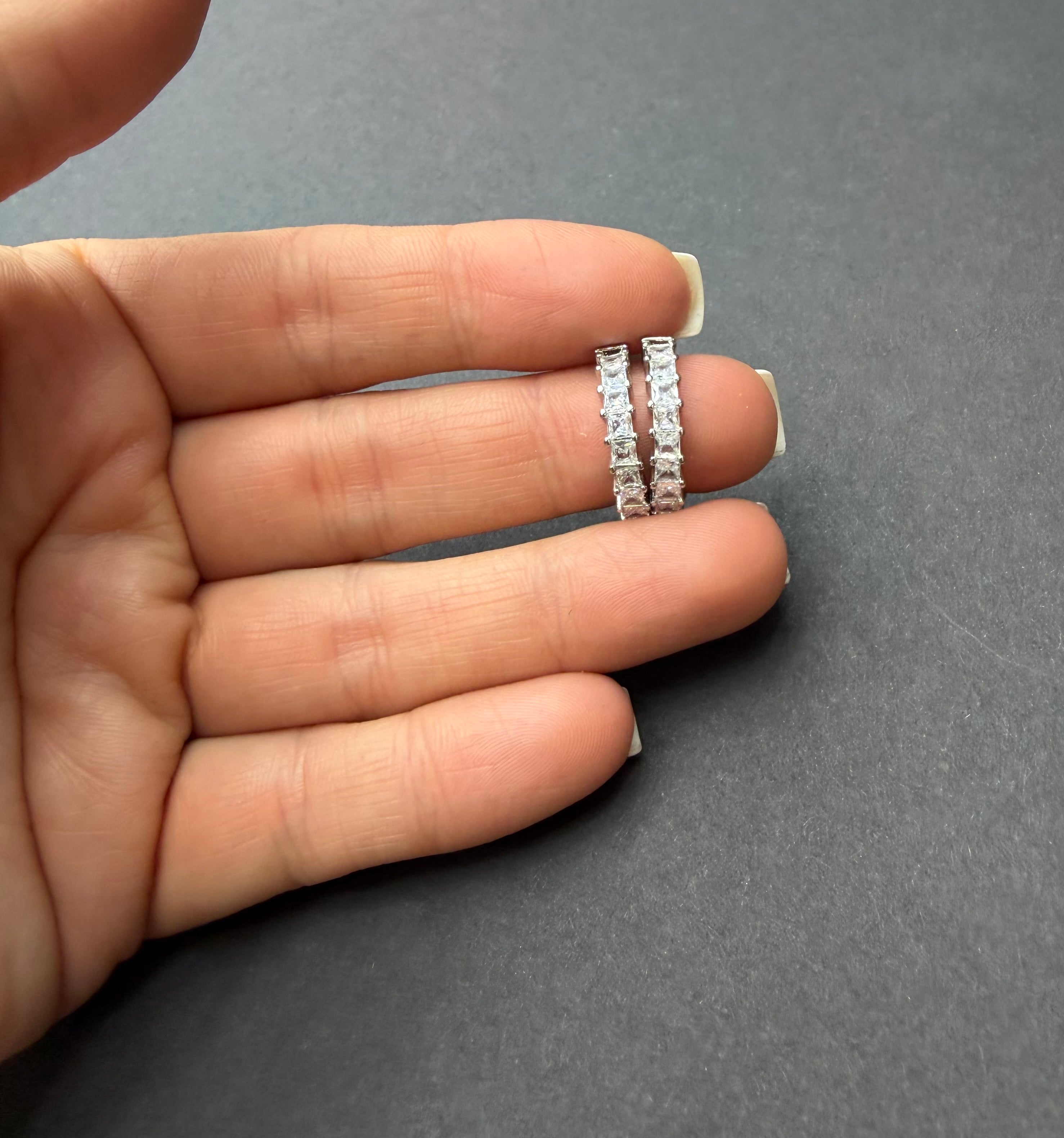 Silver CZ Small Huggie Hoop Earrings