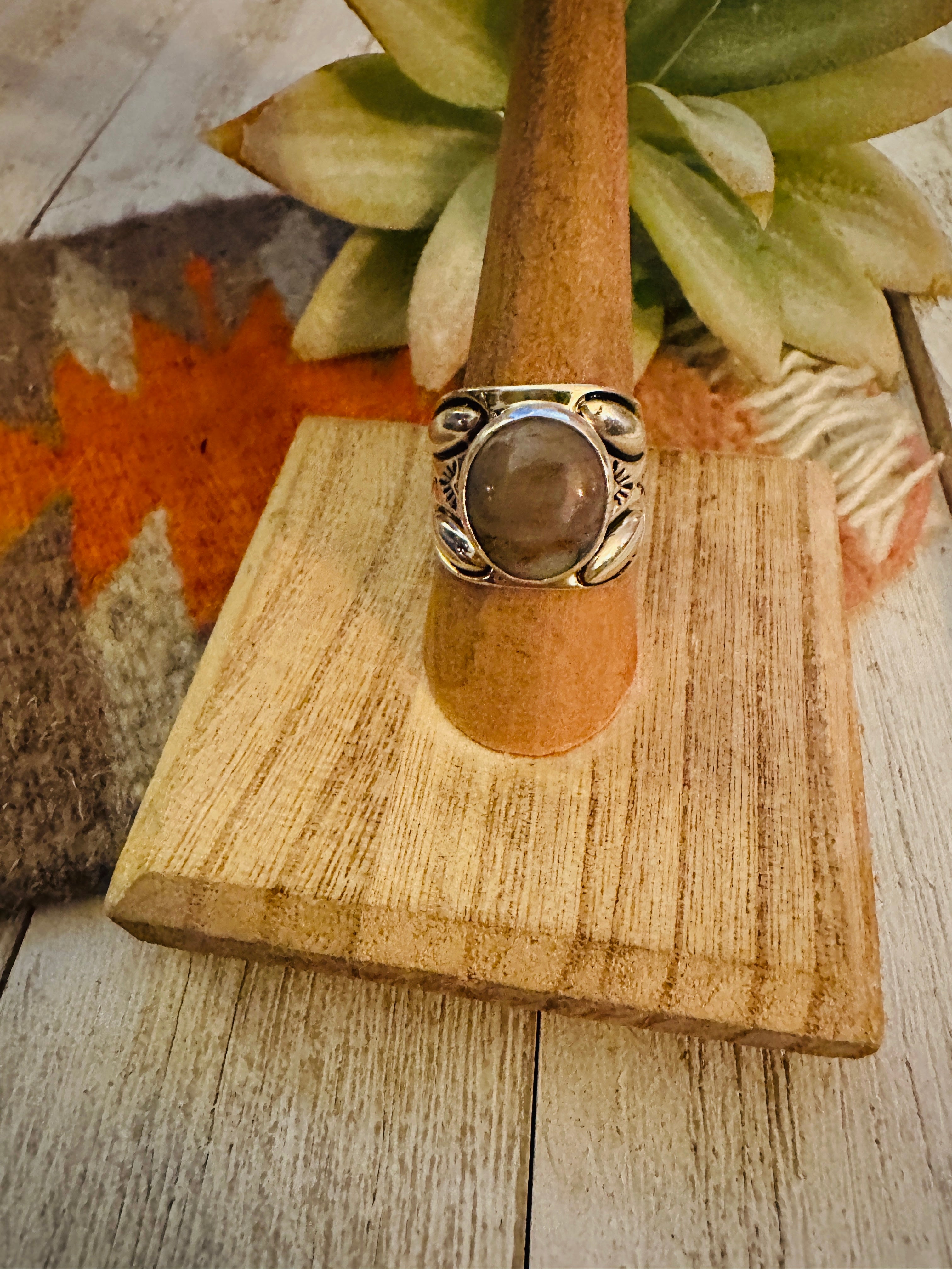 Navajo Agate & Sterling Silver Ring Size 8