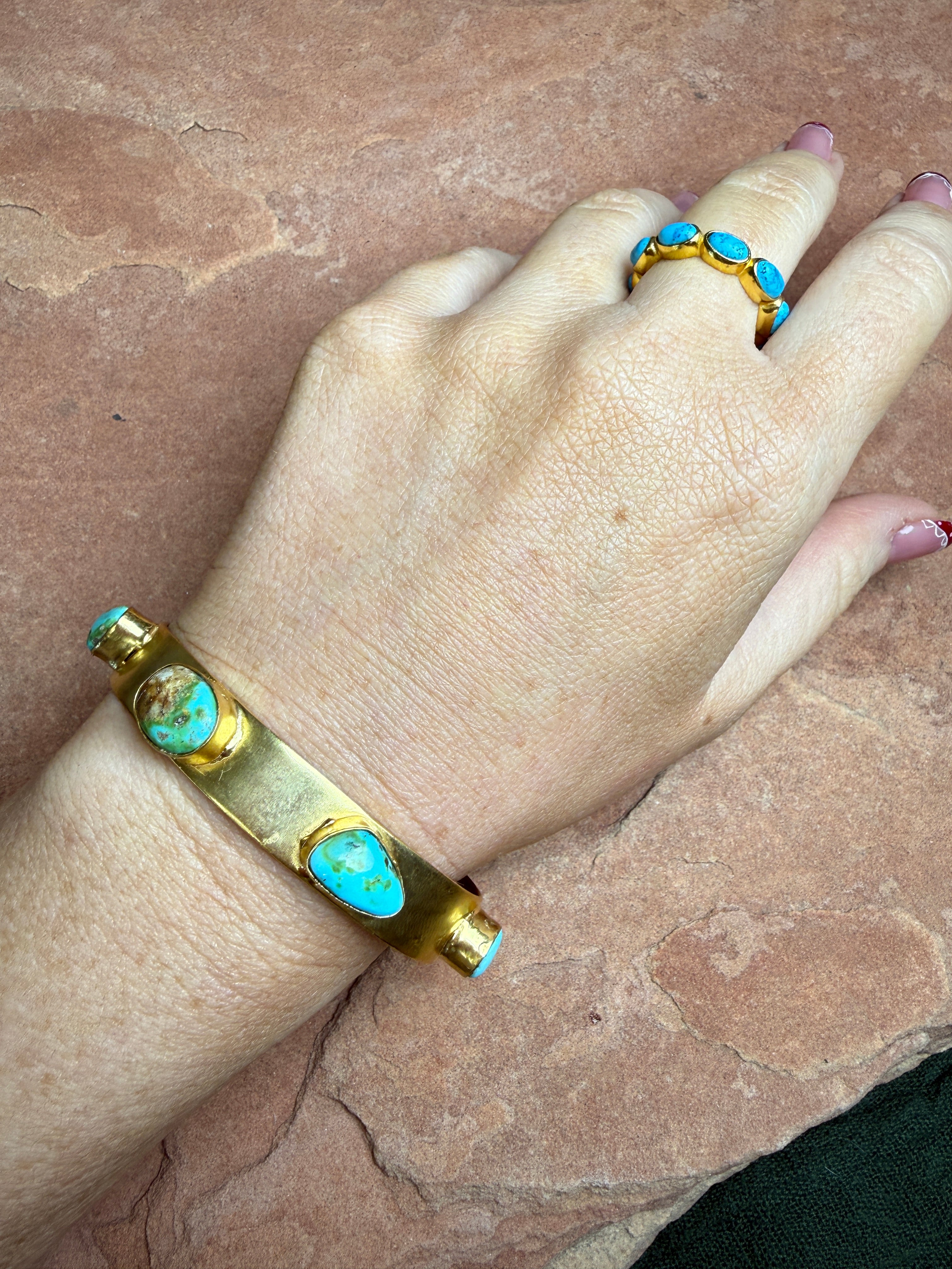 “The Golden Collection” Eternity Band Gold Plated Sterling Silver Turquoise Ring