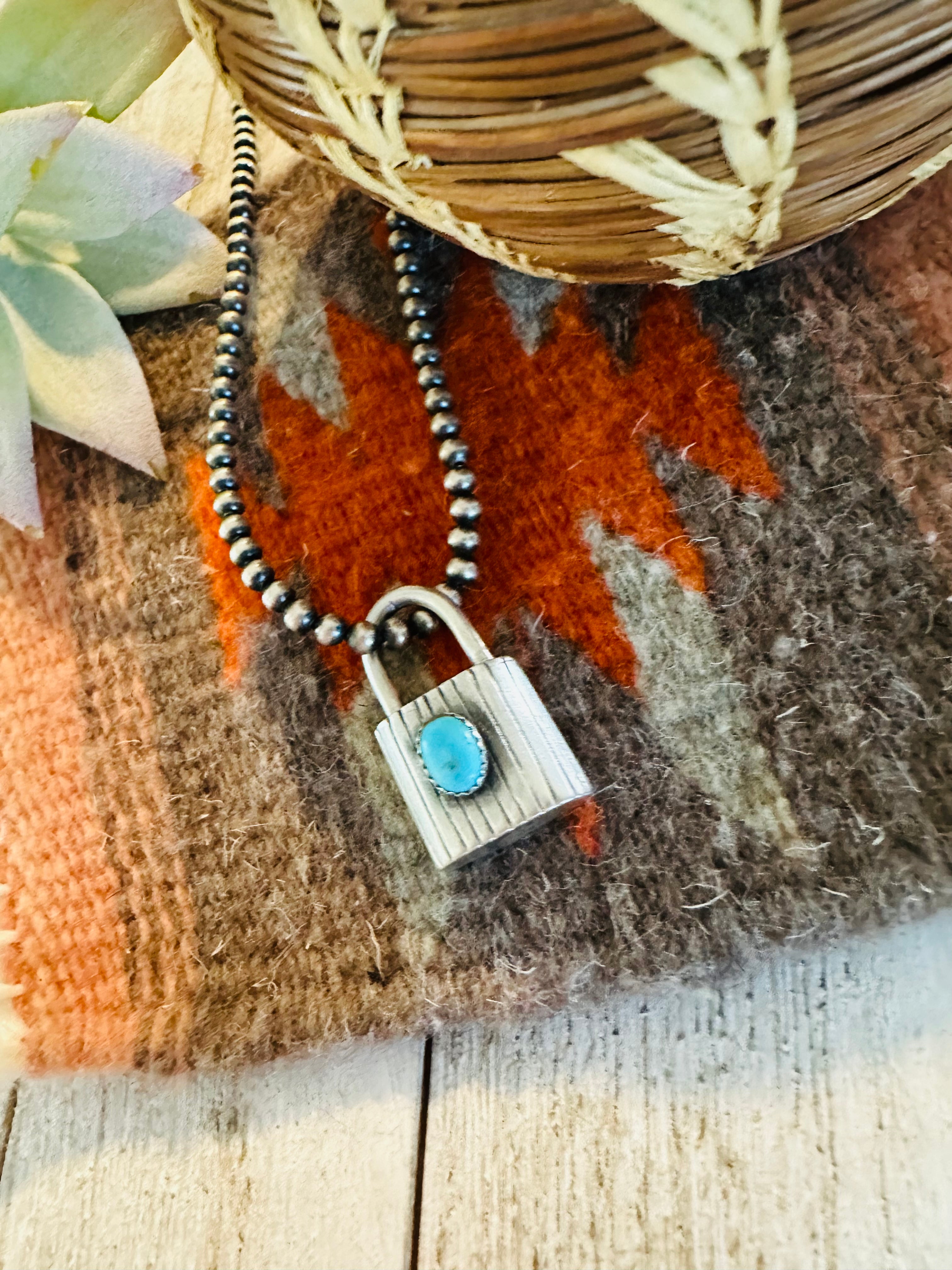 Navajo Turquoise & Sterling Silver Locket Pendant Signed