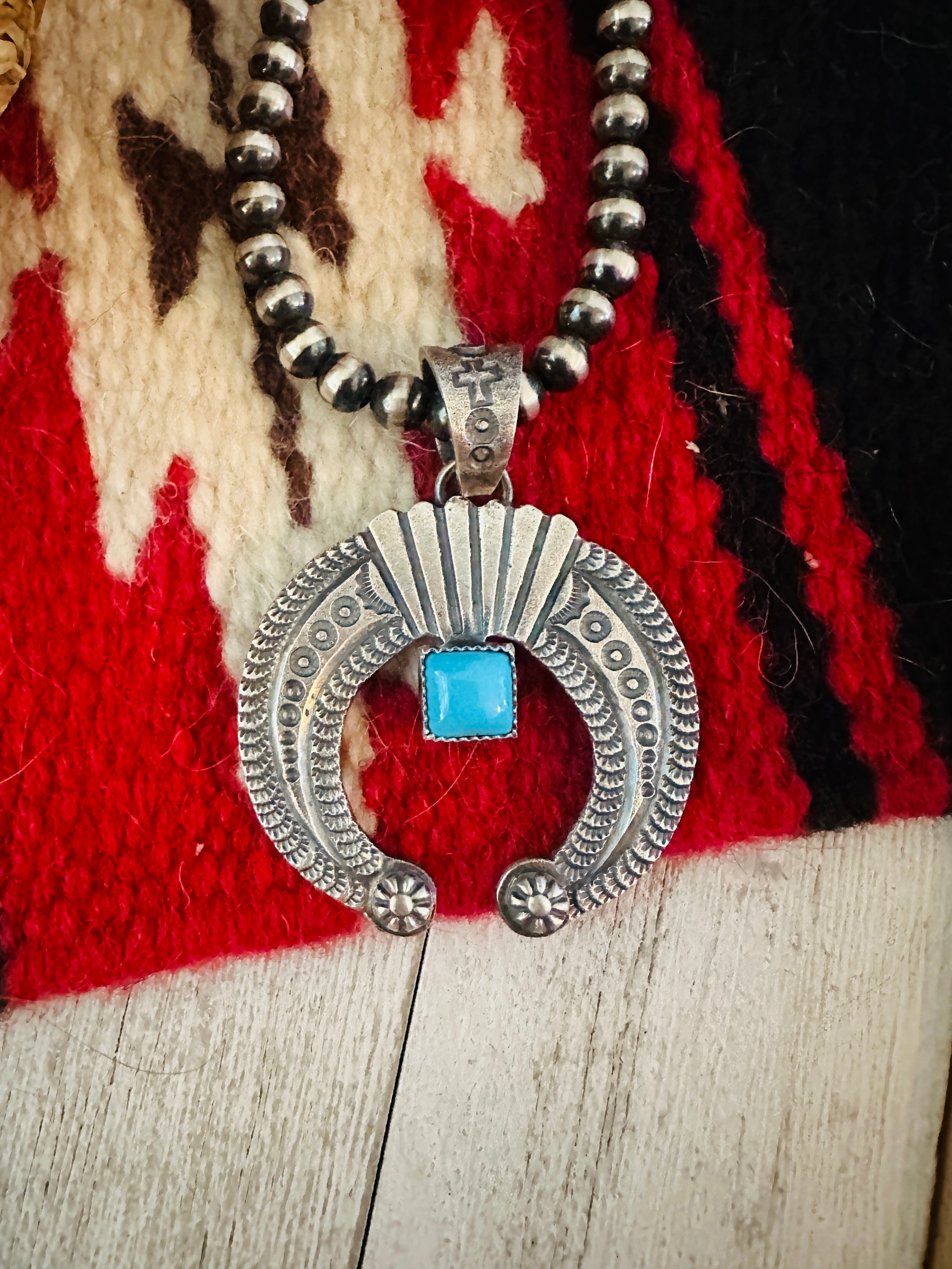 Navajo Sterling Silver & Turquoise Naja Pendant by Kevin Billah