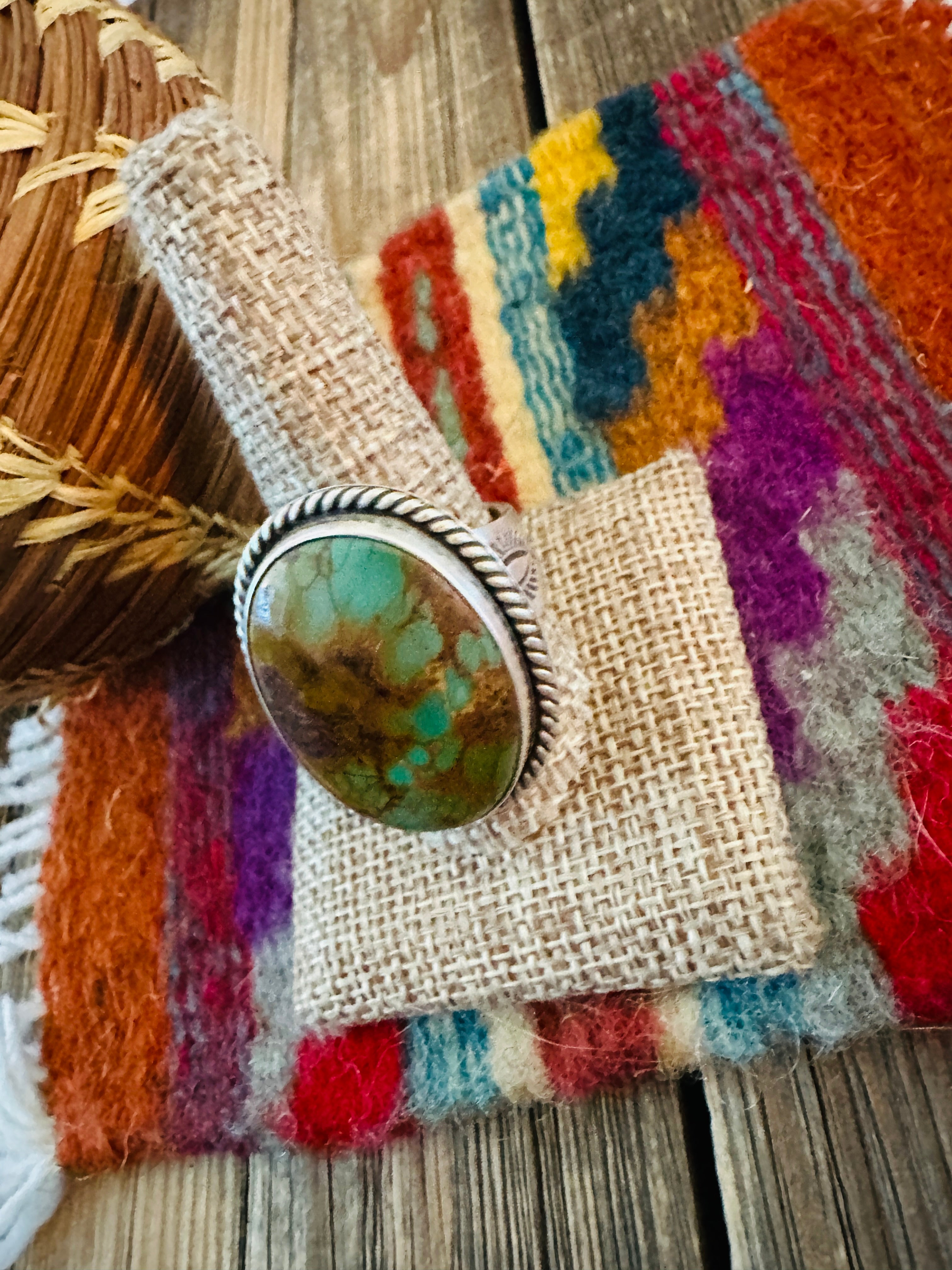 Handcrafted Turquoise & Sterling Silver Ring by Patrick Yazzie Size 10