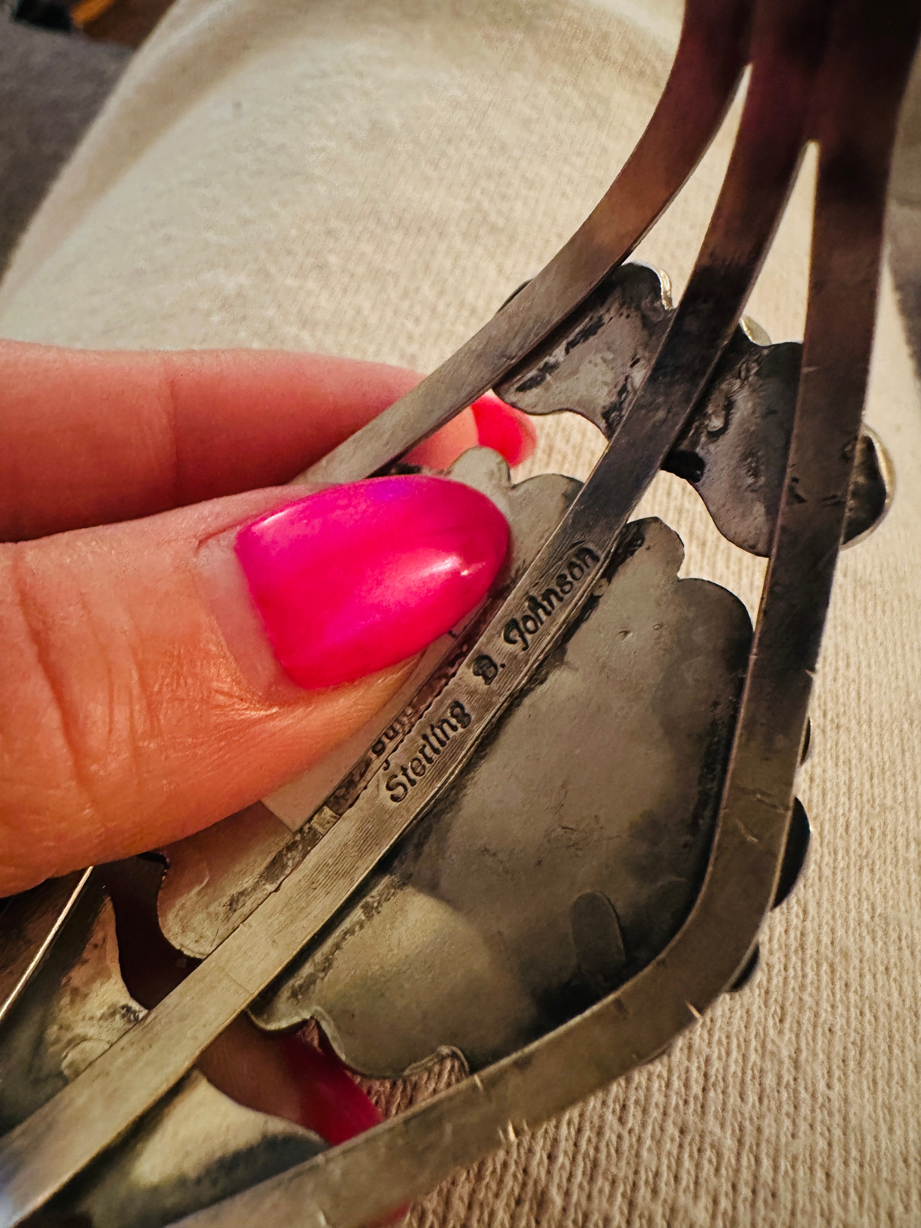 Handcrafted Sonoran Mountain Turquoise & Sterling Silver Cluster Cuff Bracelet by Bobby Johnson