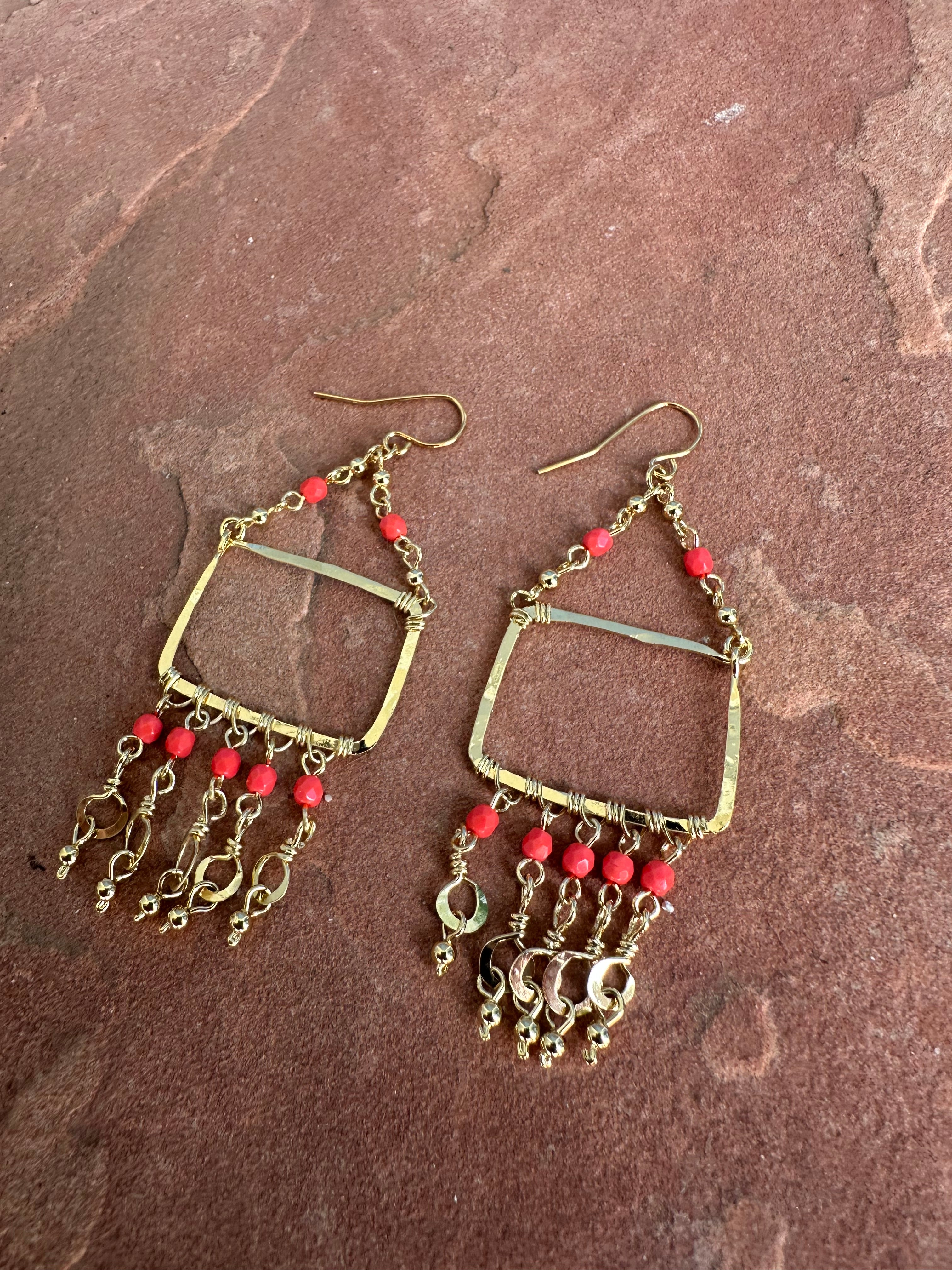 “The Golden Collection” September Sunrise Handmade Coral Colored Beaded & 14k Gold Plated Earrings