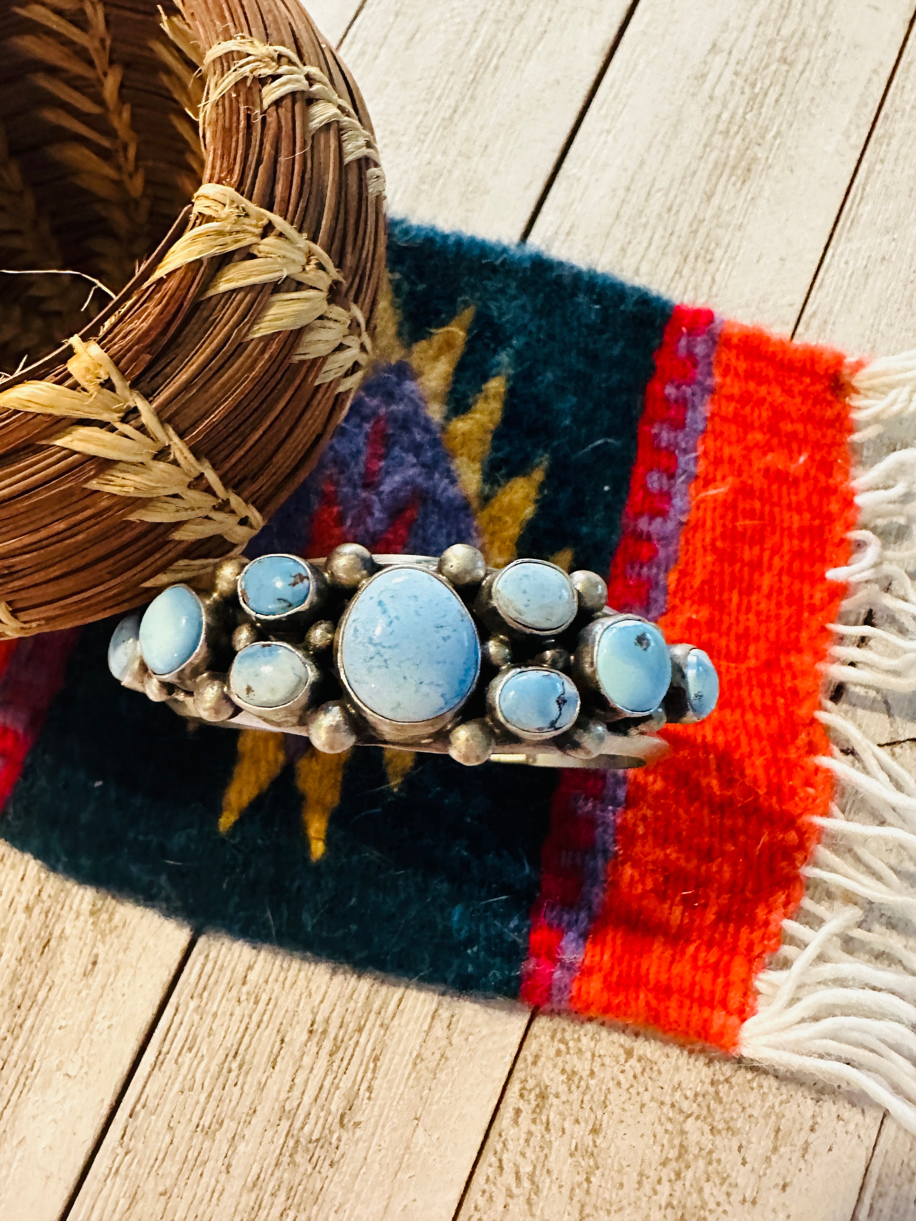 Navajo Golden Hills Turquoise & Sterling Silver Cuff Bracelet by Kathleen Chavez