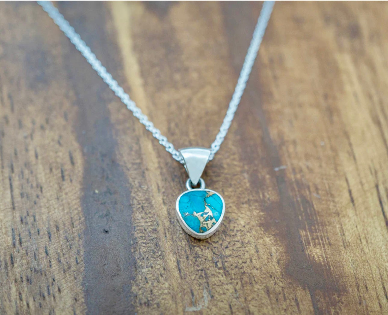 Petite Bronzed Turquoise Trillion Necklace