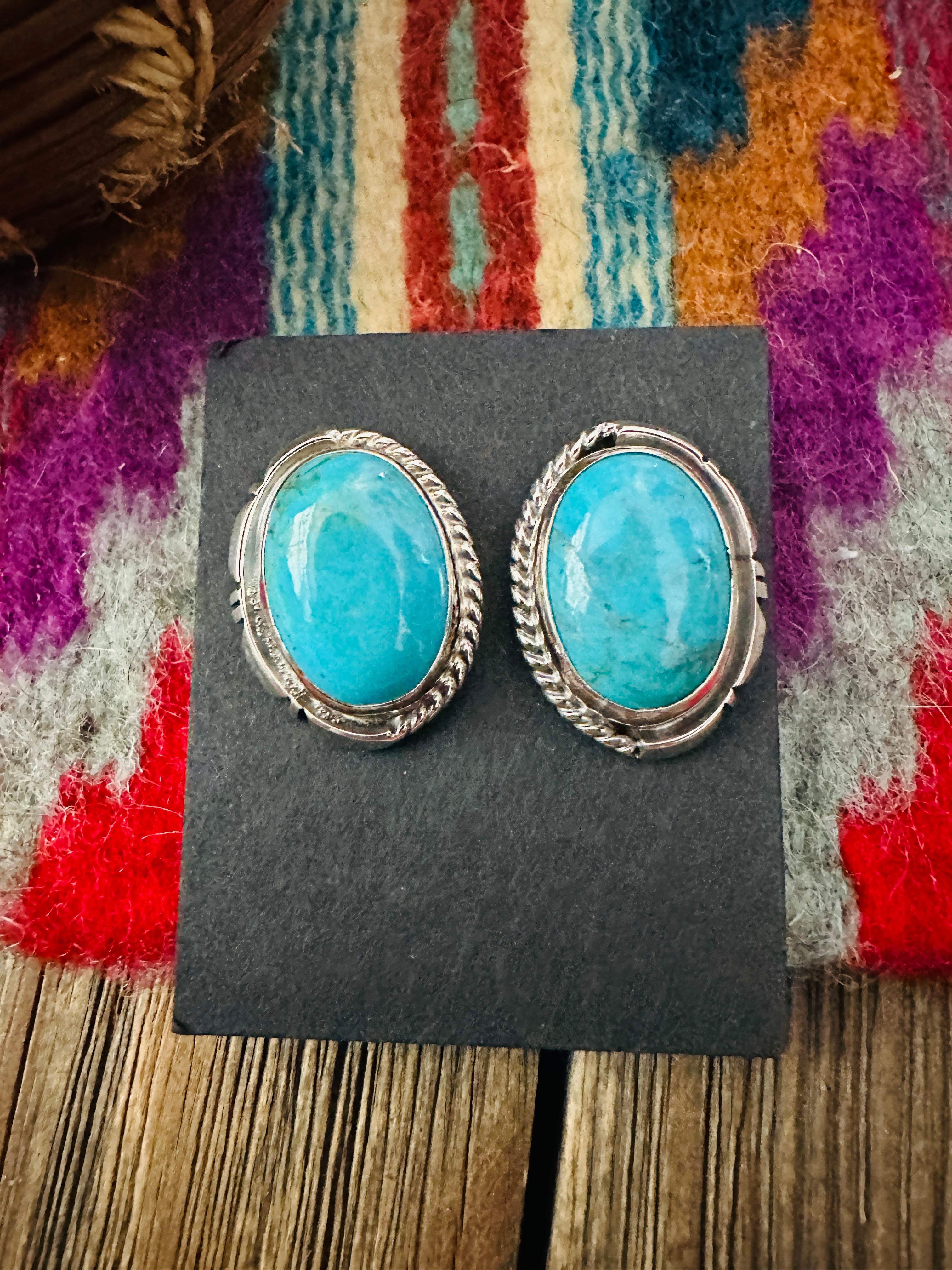 Handcrafted Turquoise & Sterling Silver Post Earrings