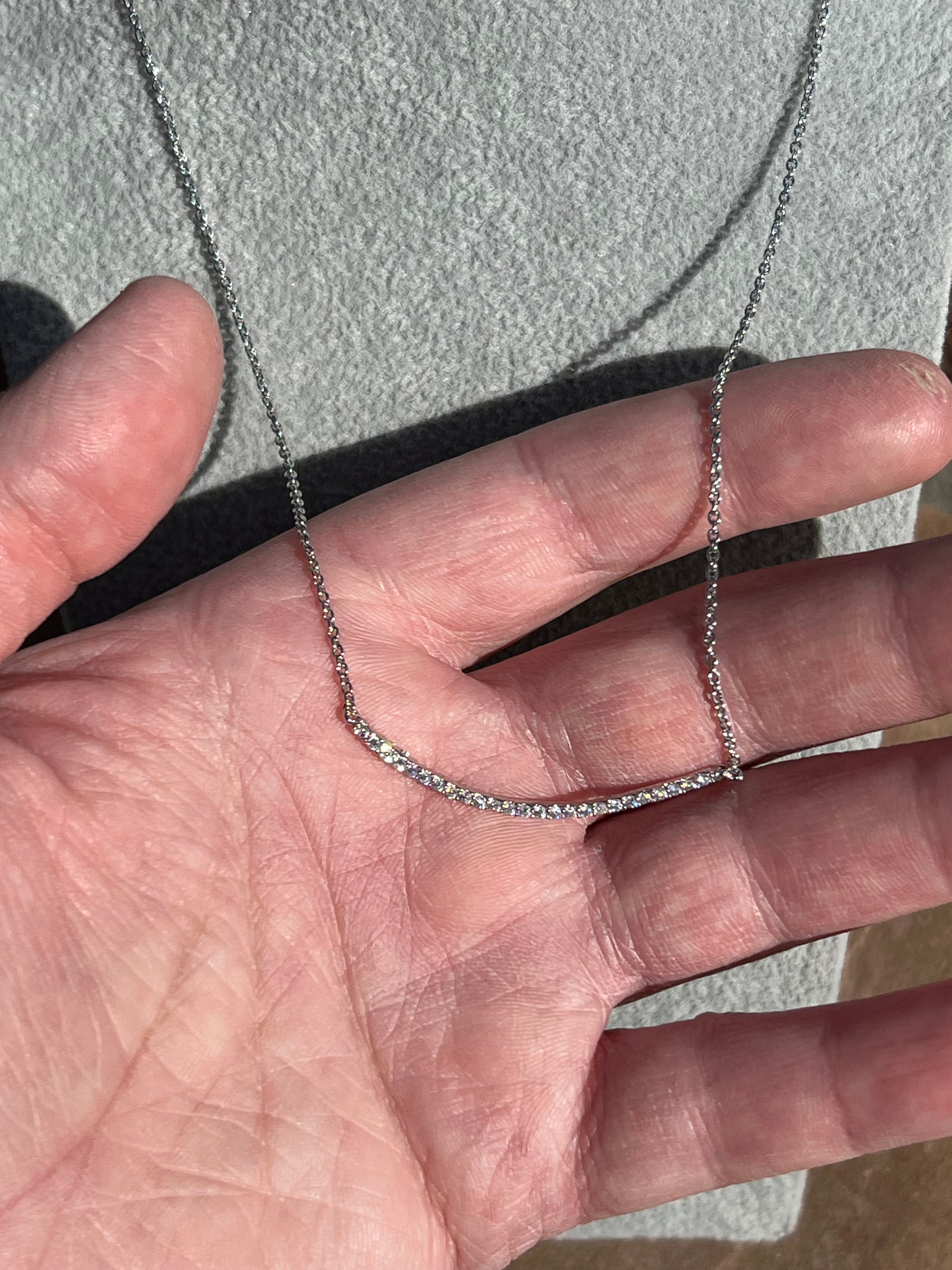 Silver Plated CZ Bar Smile Pendant Chain Necklace