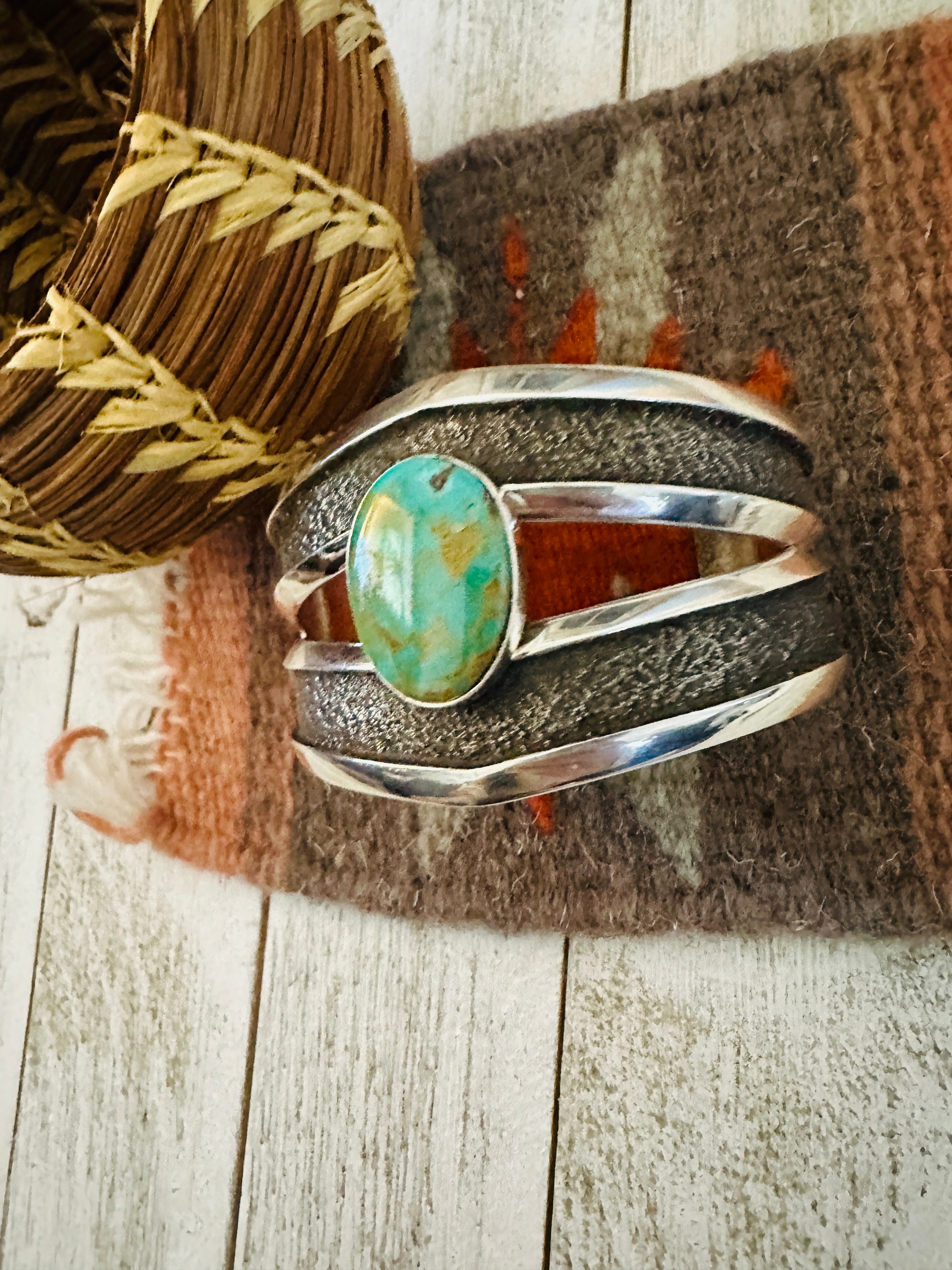 Old Pawn Navajo Sterling Silver & Turquoise Cuff Bracelet