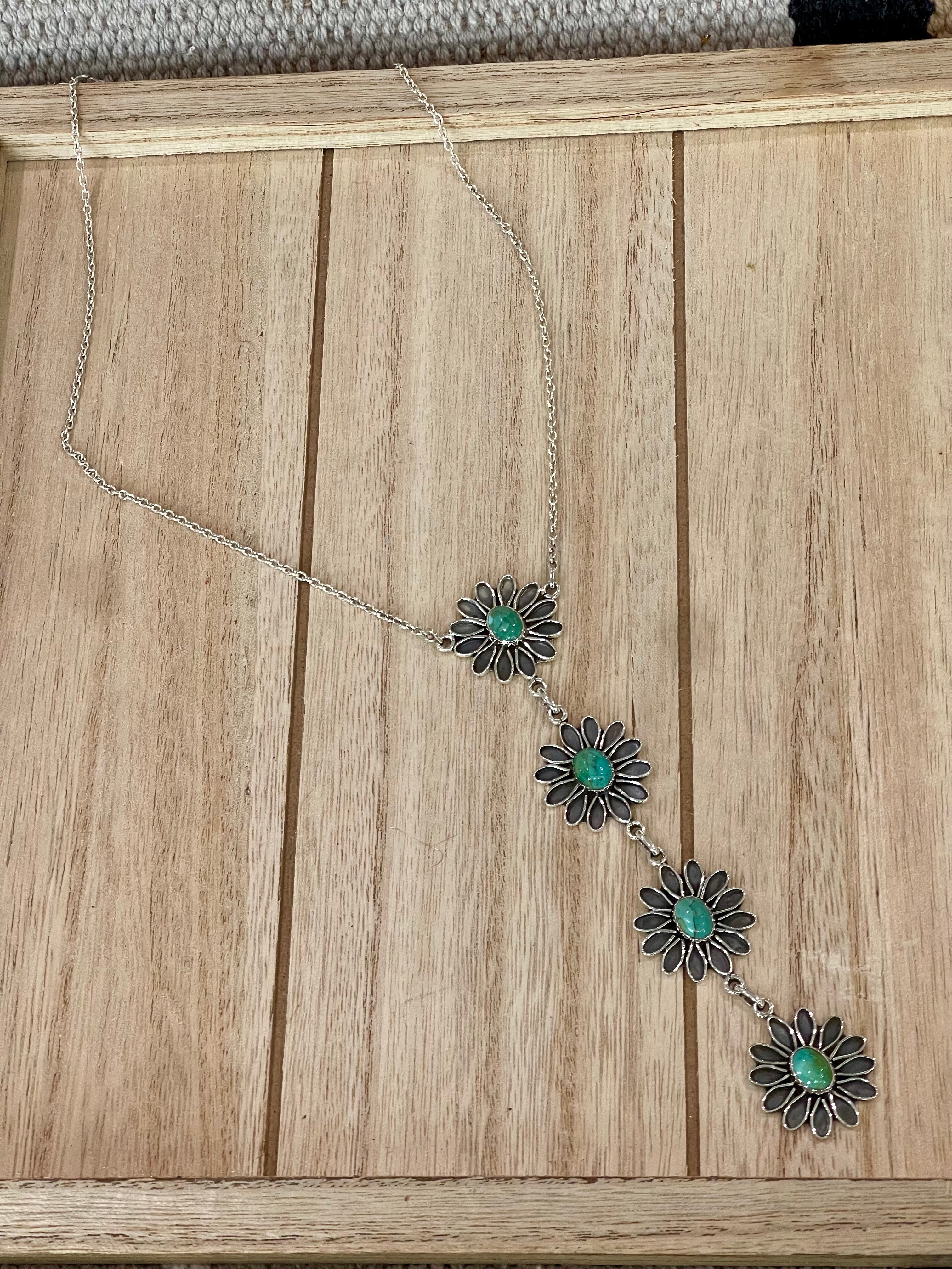 Handmade Sterling Silver & Turquoise Flower Drop Necklace
