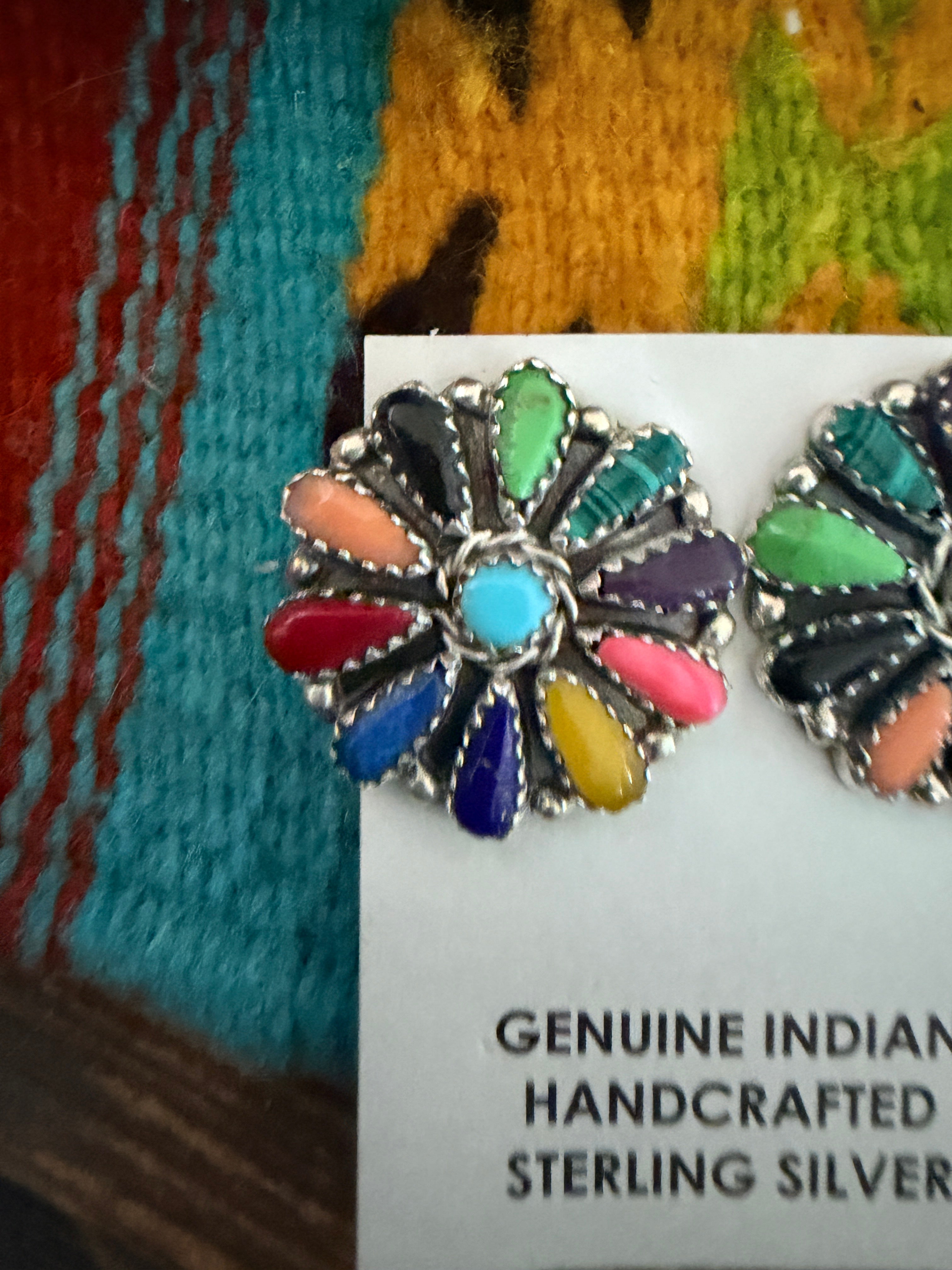 Handcrafted Multi Stone & Sterling Silver Cluster Post Earrings