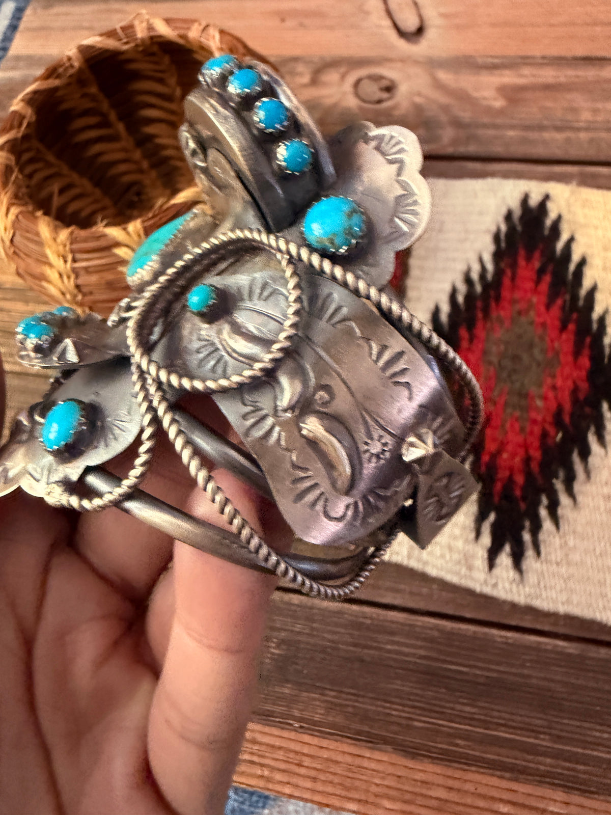 Handcrafted Turquoise & Sterling Silver Saddle Cuff Bracelet by Tim Yazzie
