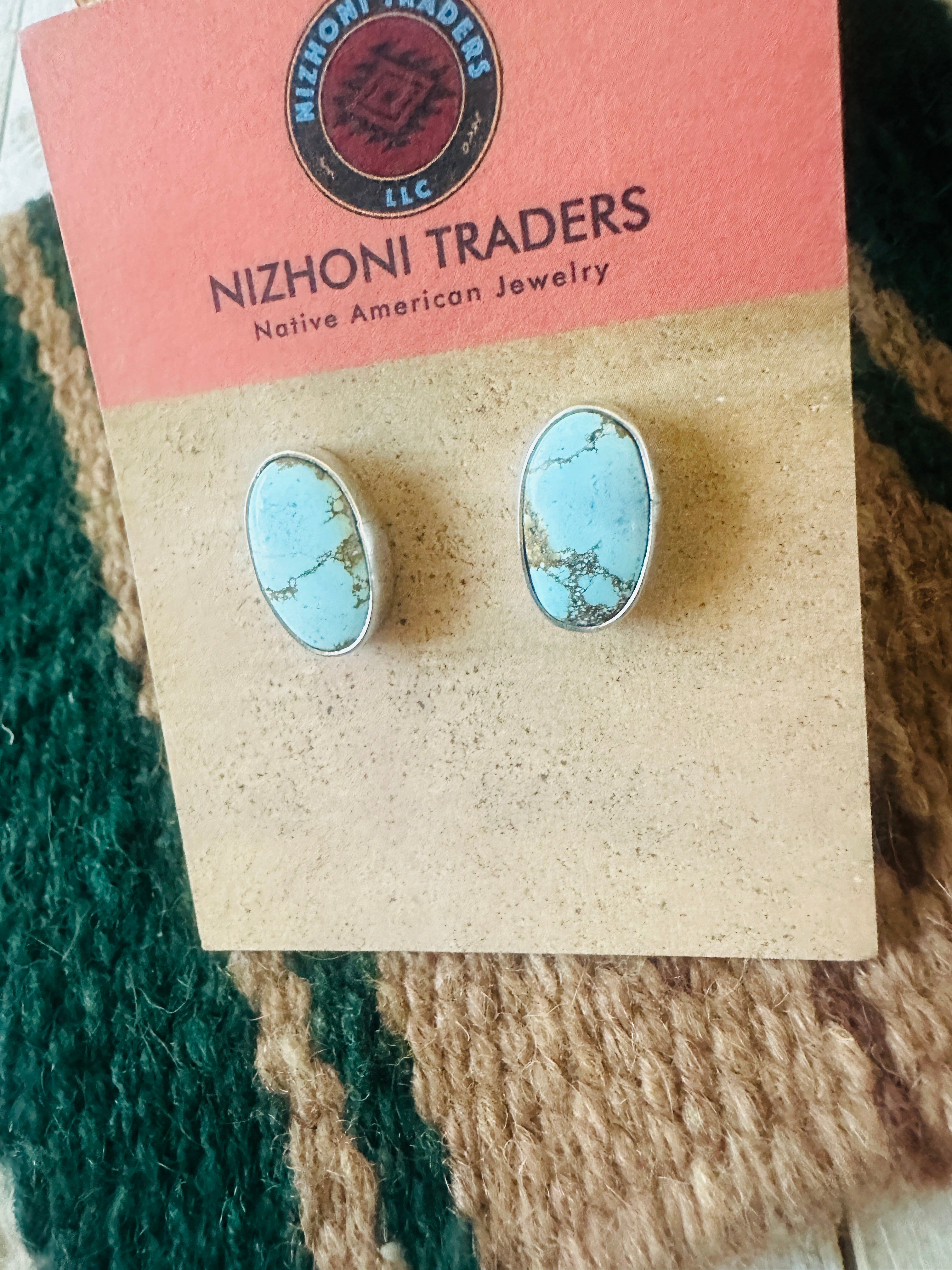 Navajo Turquoise & Sterling Silver Post Earrings Signed