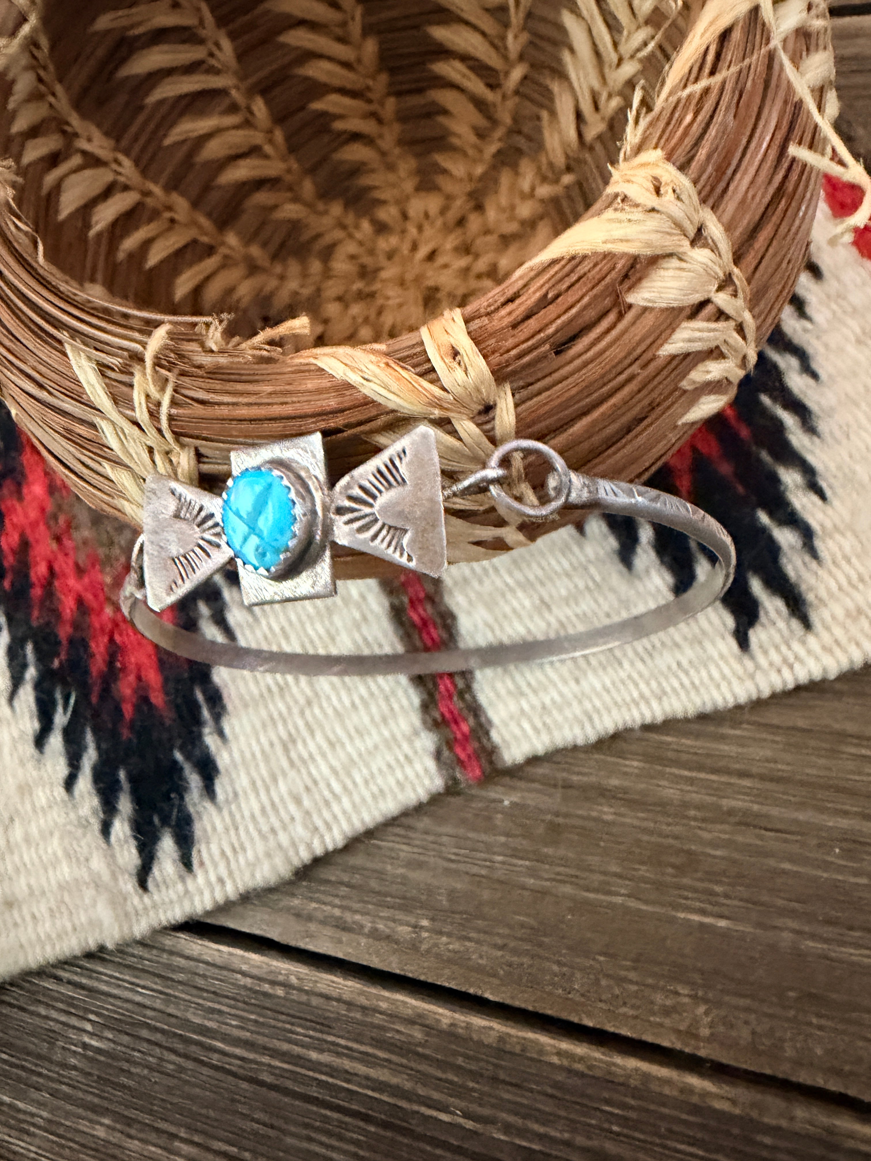 Handcrafted Old Pawn Turquoise and Sterling Silver Bangle Bracelet