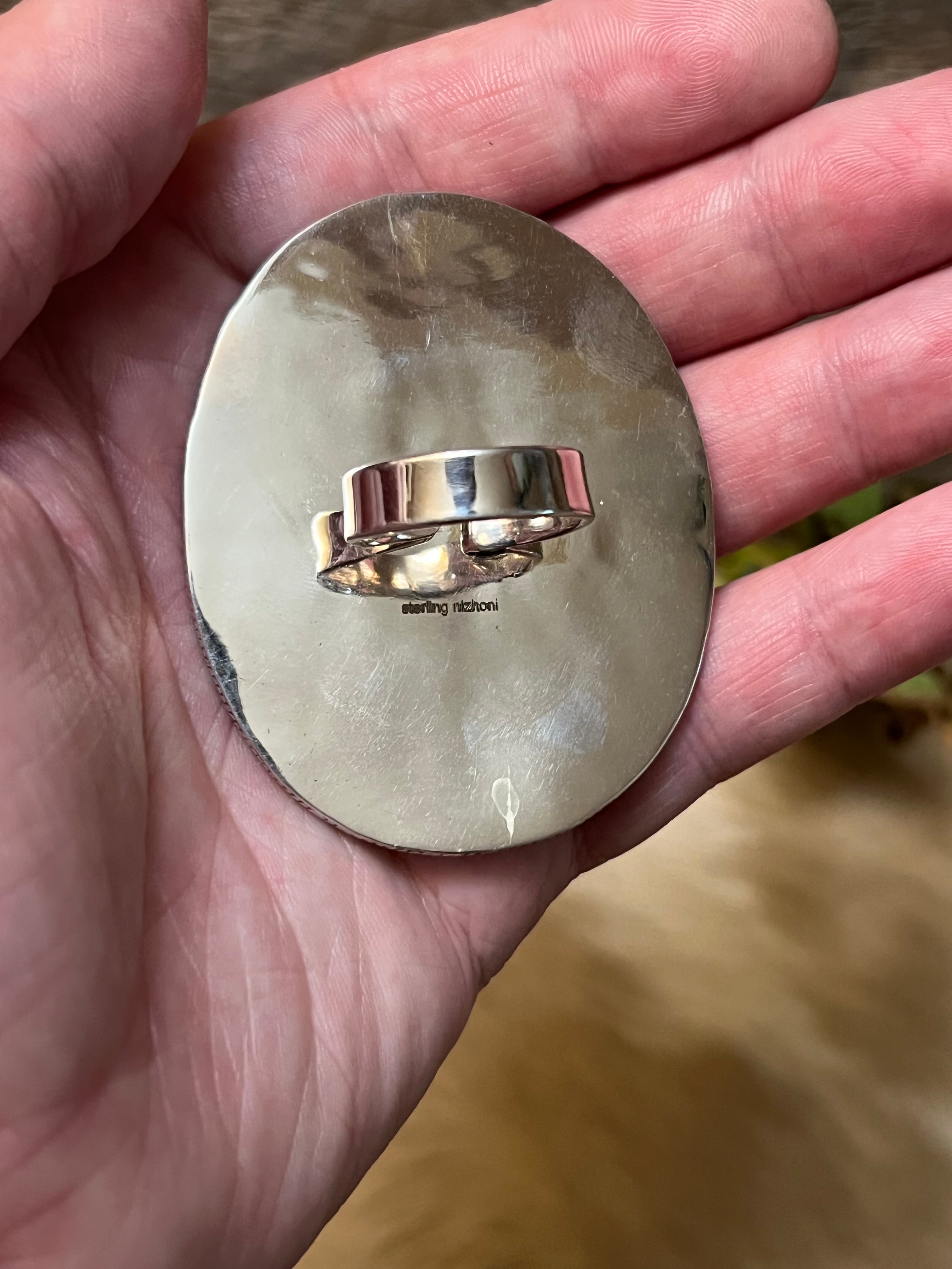 “Desert Roads” Handmade Pearl, Black Onyx & Sterling Silver Adjustable Ring