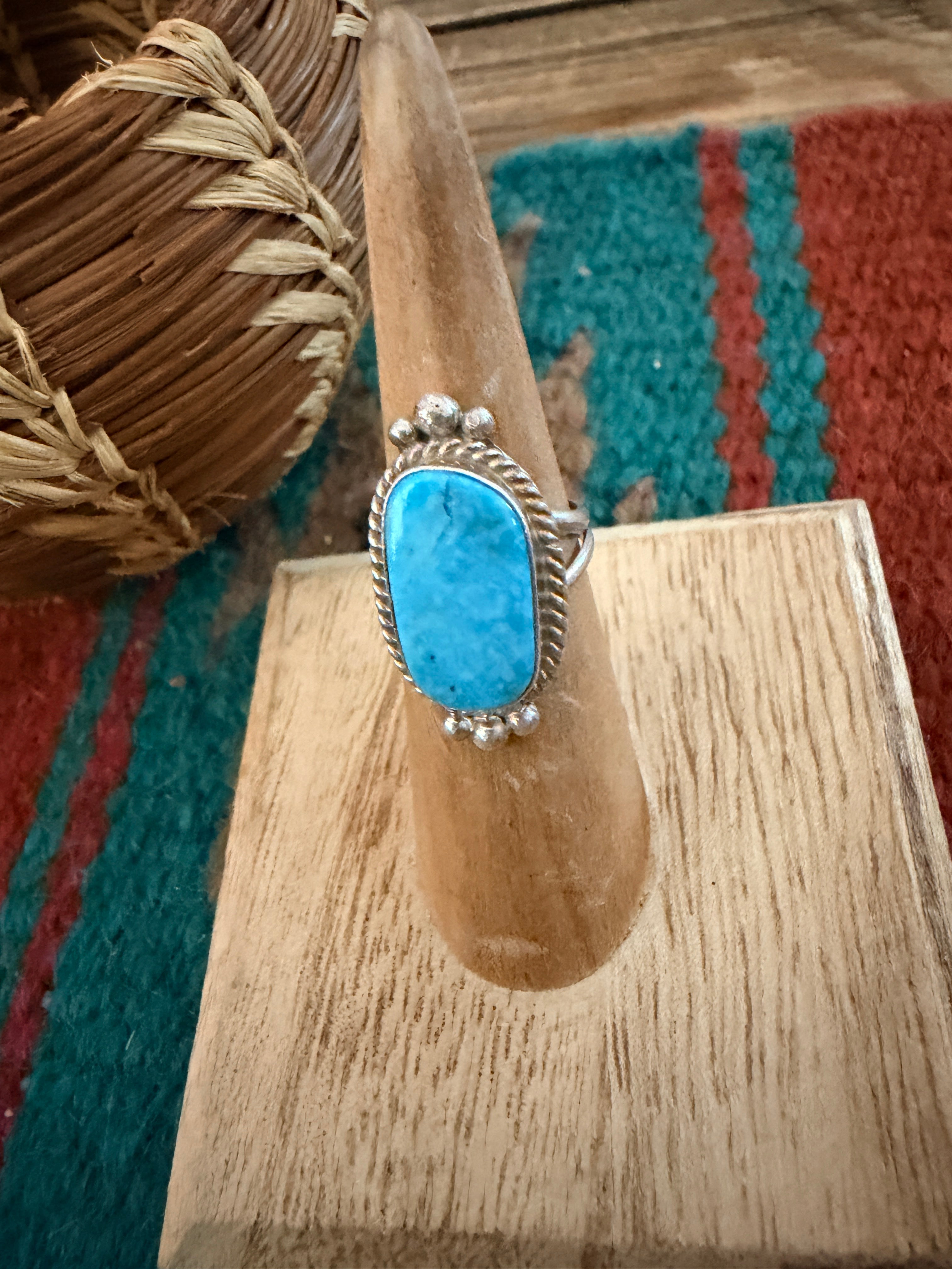 Handcrafted Turquoise & Sterling Silver Ring Size 4.75