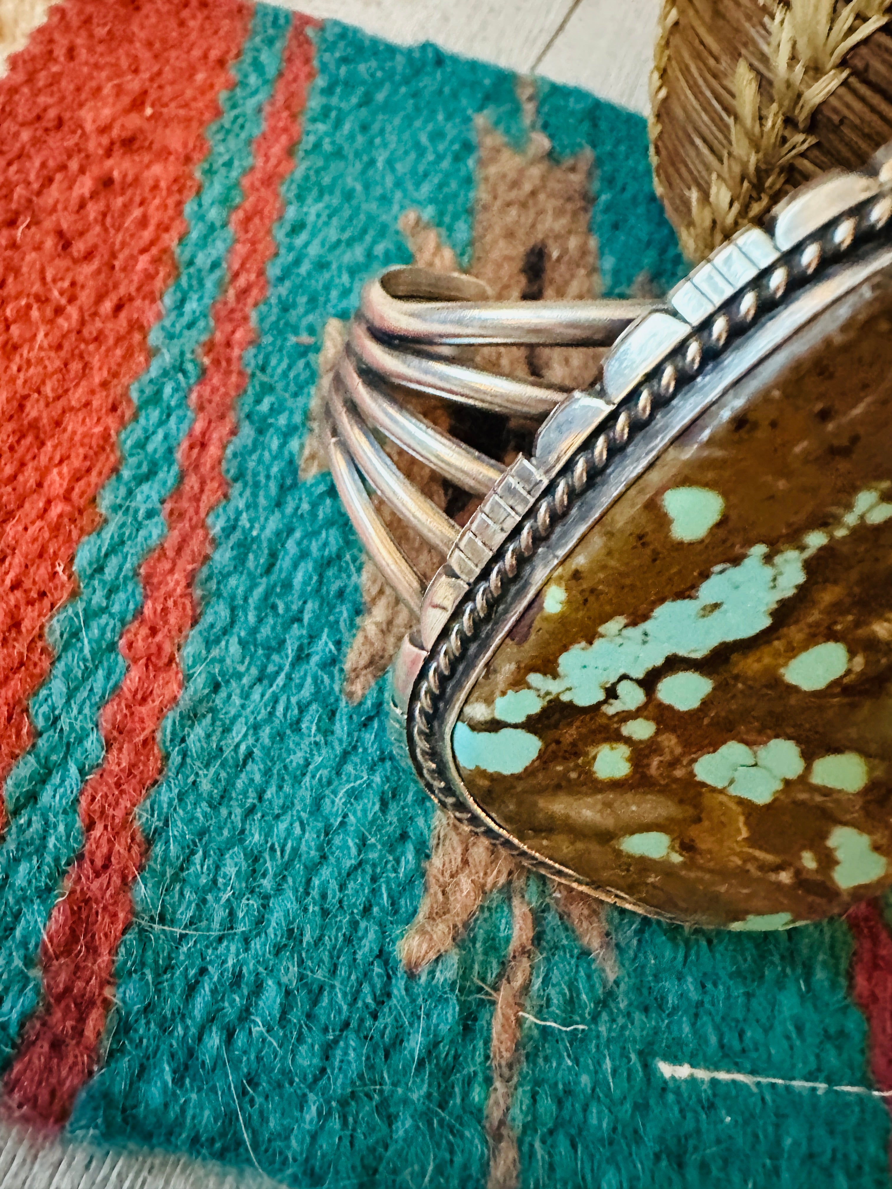 Navajo Sterling Silver & Number 8 Turquoise Cuff Bracelet