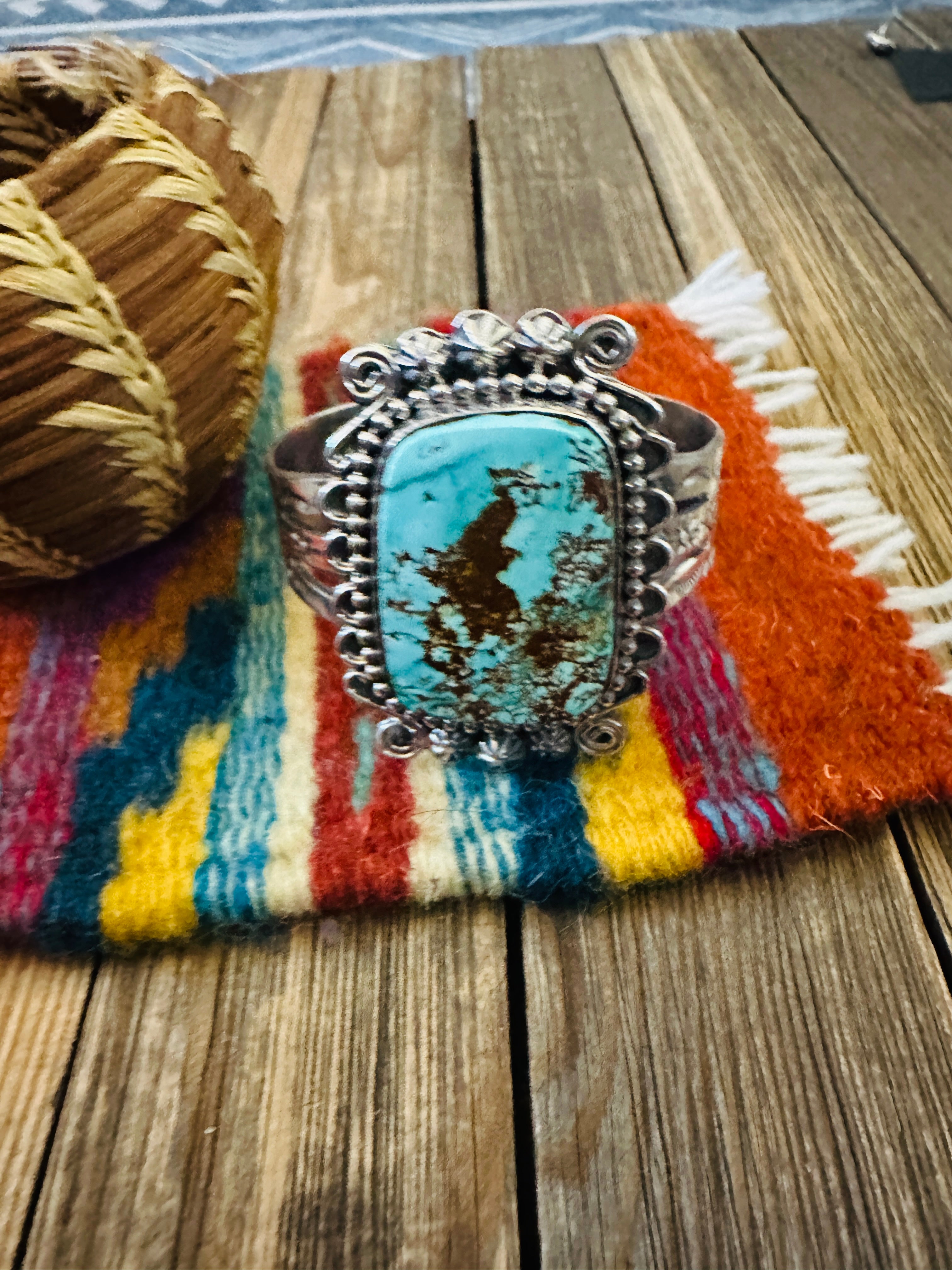 Handcrafted Royston Turquoise & Sterling Silver Cuff Bracelet by Rosella Paxson