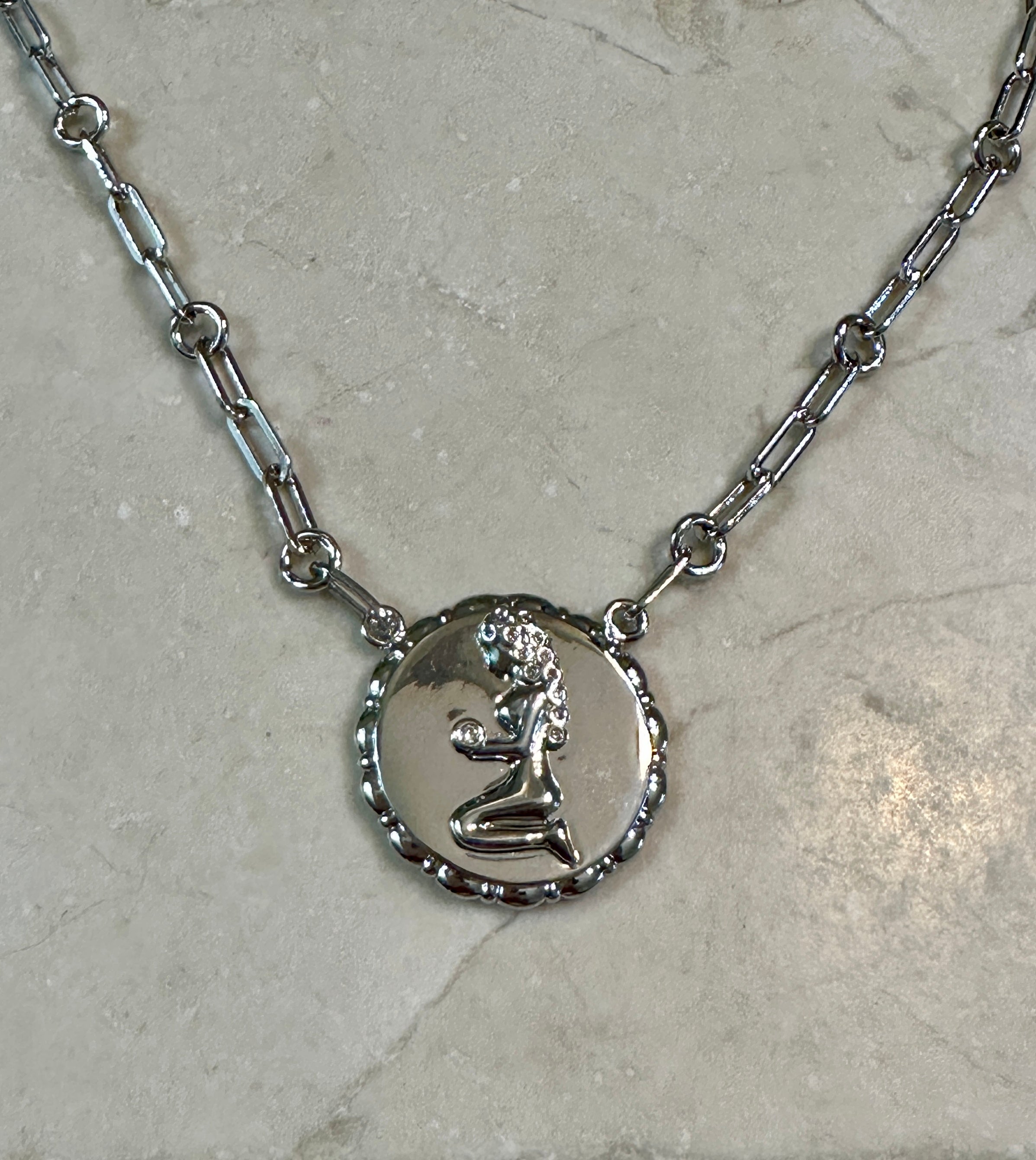 Bold CZ Zodiac Link Virgo Necklace