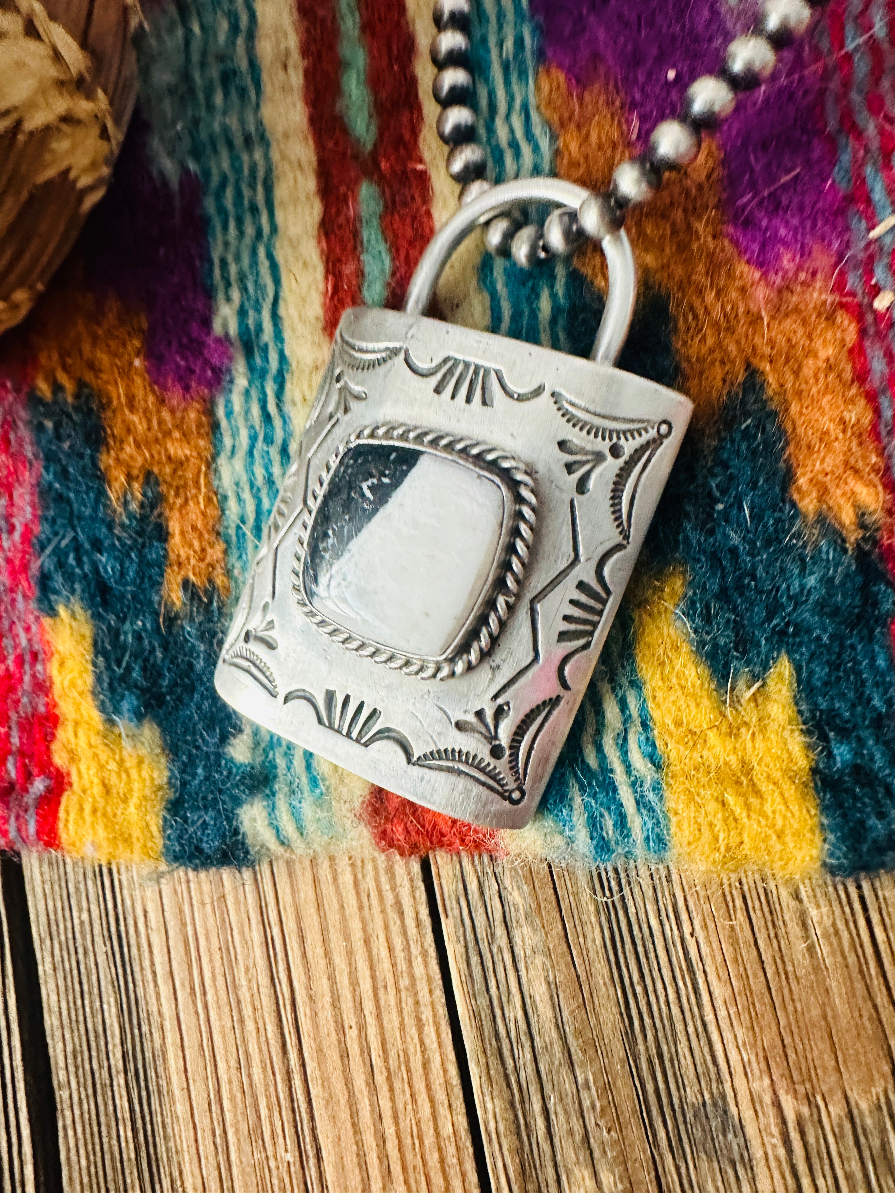 Handcrafted White Buffalo & Sterling Silver Locket Style Pendant by Charles Johnson