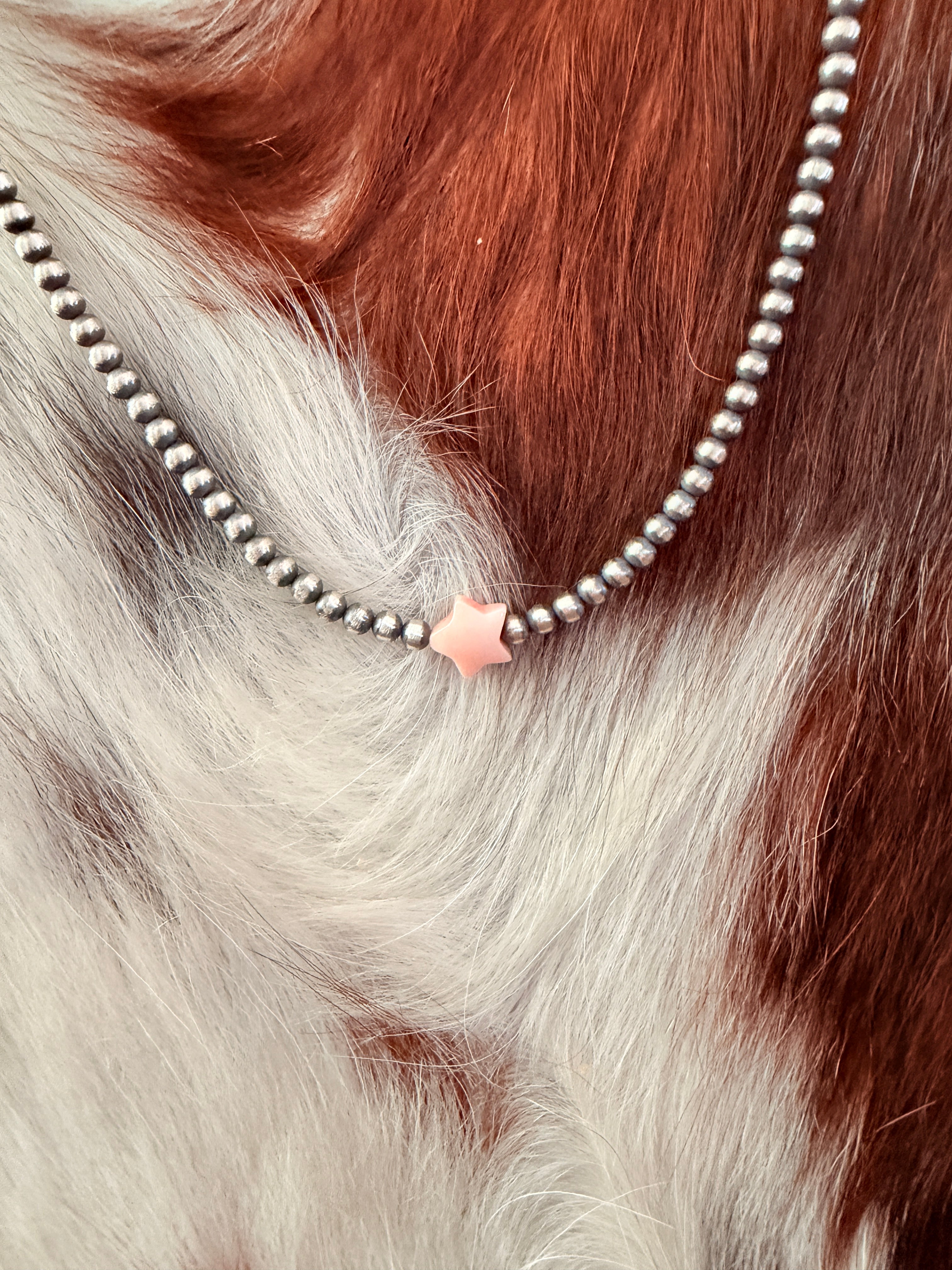 Handcrafted Queen Pink Conch and Sterling Silver Pearl Star Beaded Necklace